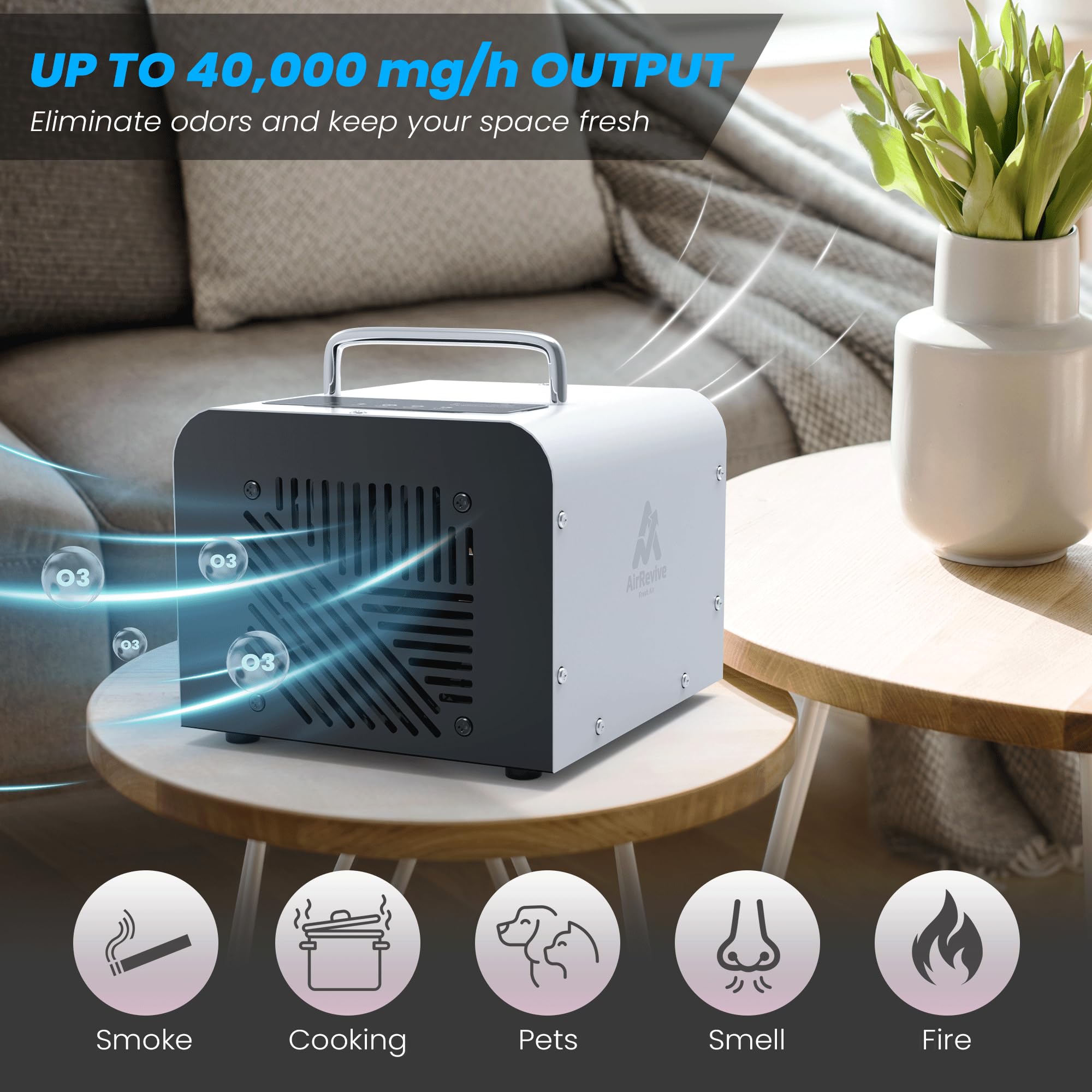 Ozone Generator- 100,000mg- Premium Ozone Odor Eliminator for home & commercial use- Portable Ozone Machine Odor Removal for Smoke, Pet & Other Smell- Large Areas Ionizer Air Purifier for Home, Car