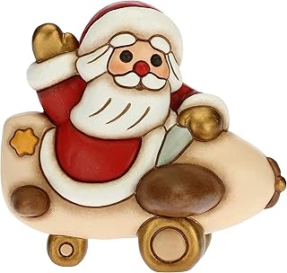 THUN - Soprammobile Babbo Natale su Aeroplano - Decorazioni Natale Casa - Formato Grande - Ceramica - 10,5 x 9,5 x 10,5 h cm