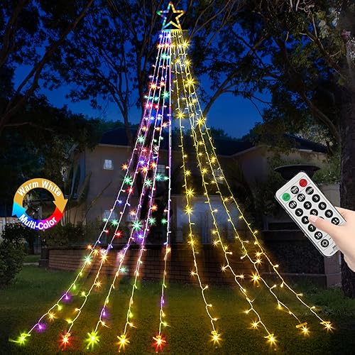 FUNIAO Guirnalda de luces de Navidad con 320 luces LED para decoración de Navidad, con 11 modos, control remoto para árbol, pared, patio, boda,