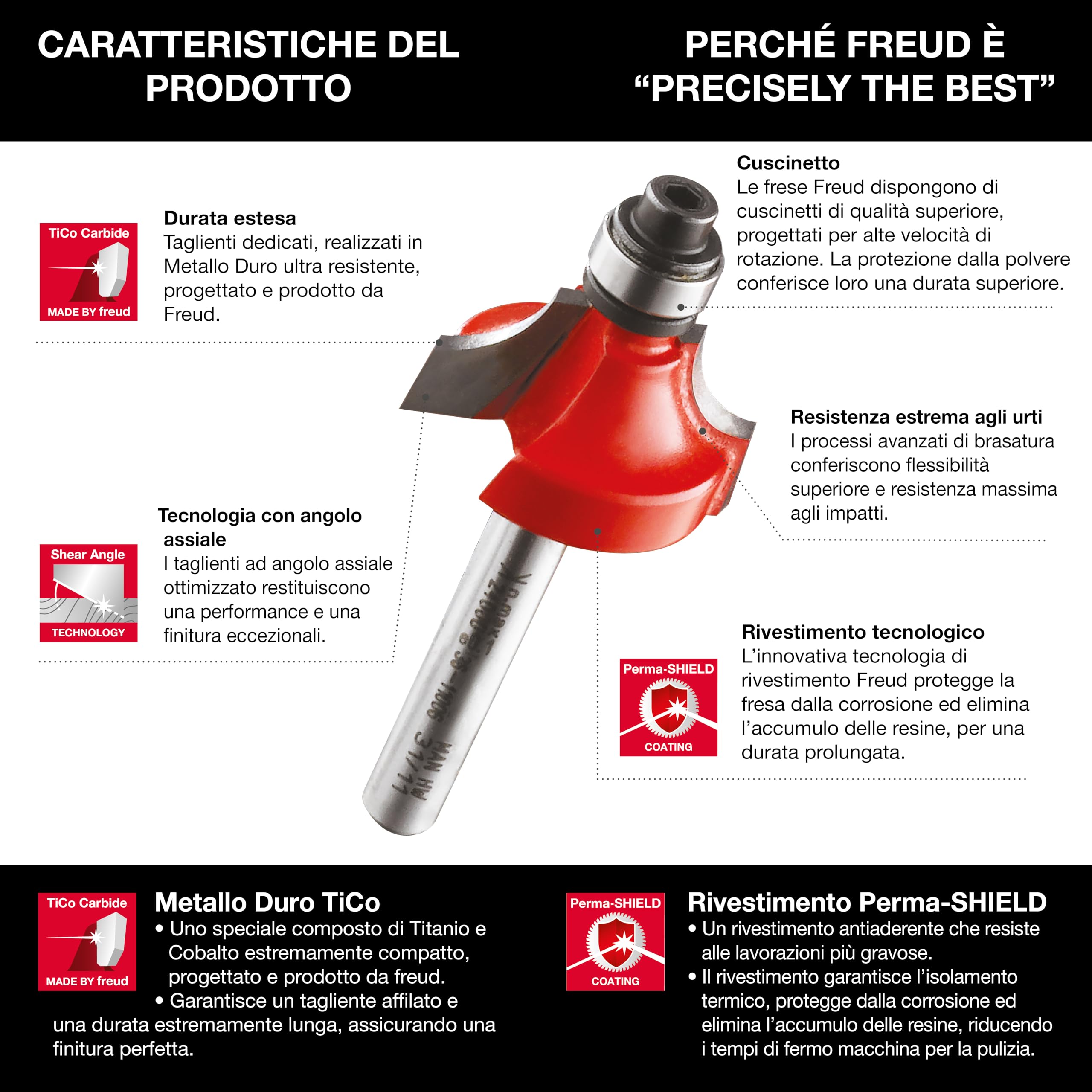 Fraise Freud pour raccord à 2 arêtes en carbure HW avec roulement. Tige de tige 6 mm, rayon 9,53 mm - 34-11406P - F03FR01780