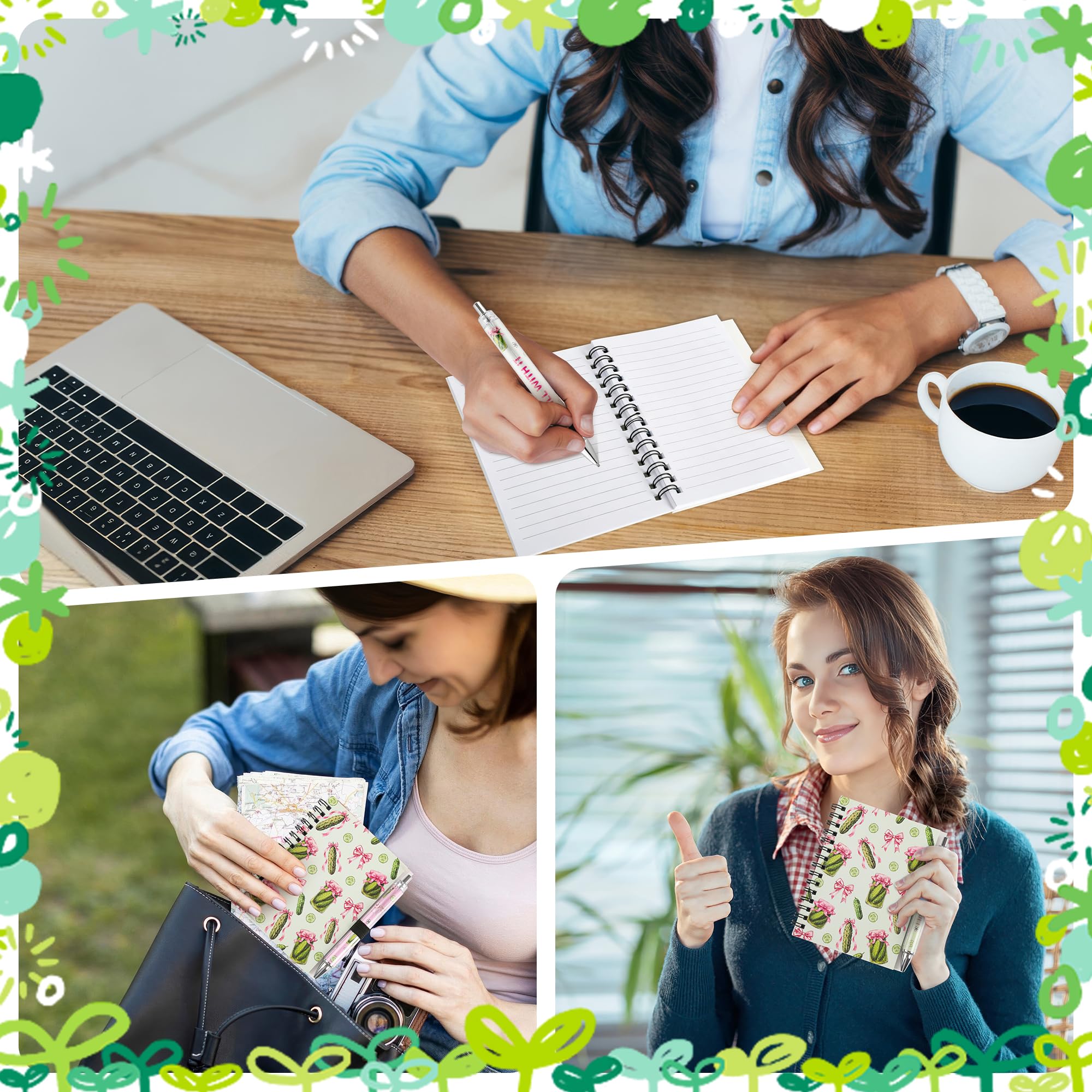 Set di 20 quaderni a spirale con fiocco rosa, graziosi quaderni a spirale con penne a sfera, regali di Natale, regali di compleanno per donne, ragazze, amanti dei sottaceti, ufficio, colleghi