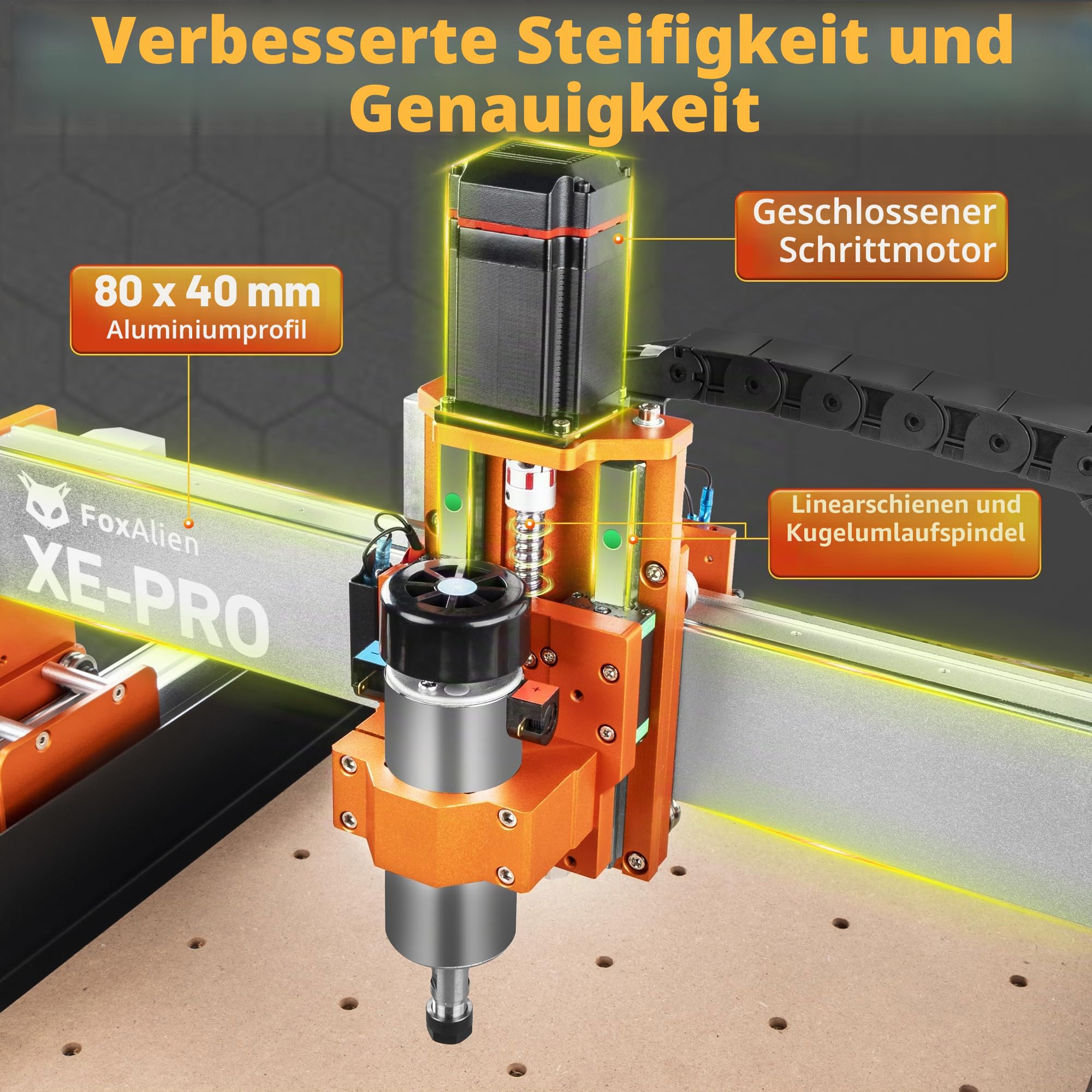 FoxAlien CNC Fräsmaschine XE-PRO mit Kugelumlaufspindeln, 400W Spindel 3-Achsen Graviermaschine für Holz-Aluminium-Schneiden Aufrüstbar auf Linearschienen(220V)