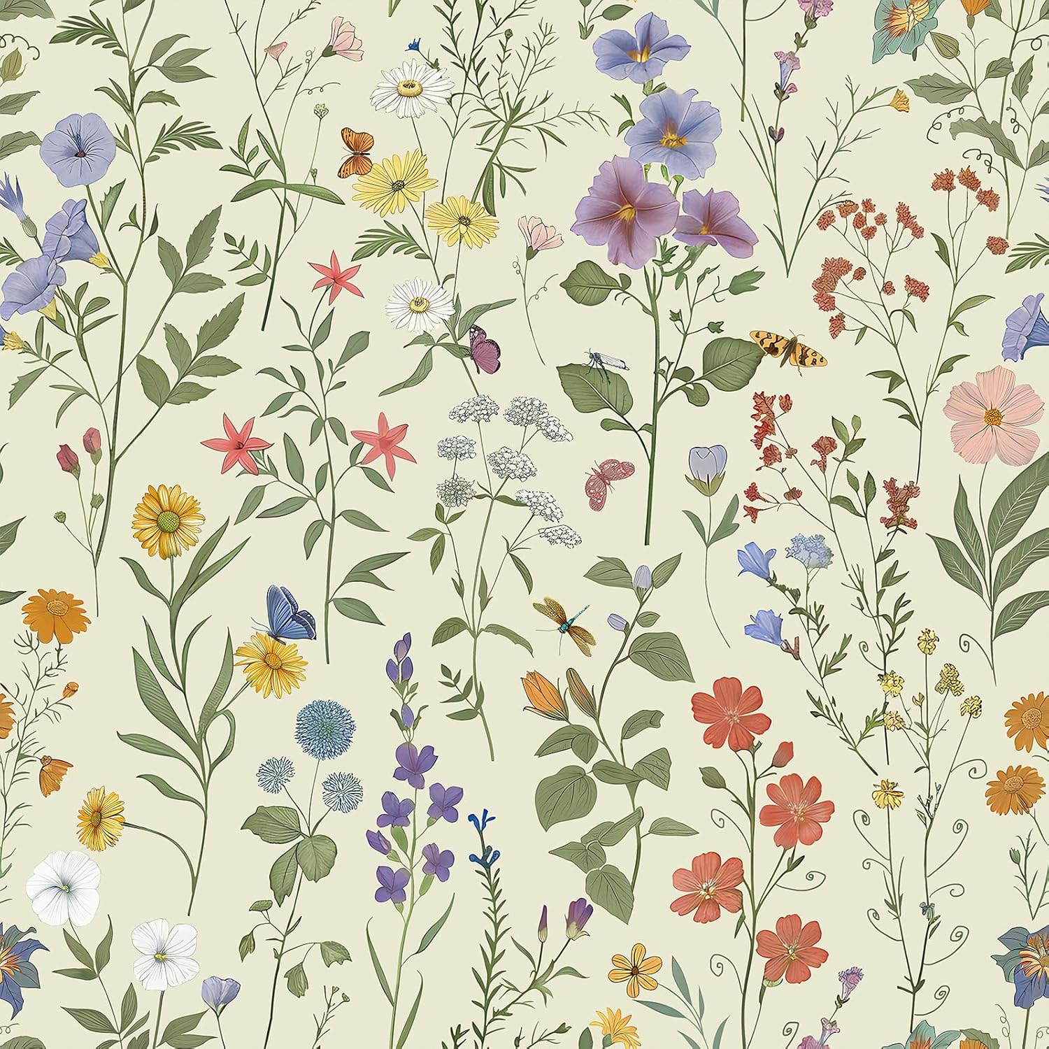 VEELIKE Vintage Wildflowers Peel and Stick Wallpaper Cottagecore Floral Wallpaper for Bedroom Girls Room 17.7''x118'' Removable Self Adhesive Contact Paper Flower Wall Paper for Bathroom Nursery