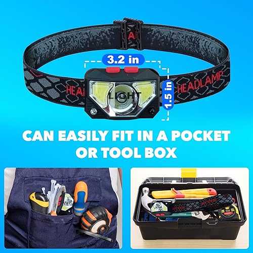 Miniatura 4 de Skywin Linterna USB ligera recargable para casco duro, paquete de 3 XPG+COB 3 LED 200 lúmenes lámpara de cabeza con faro de luz roja para mochilero