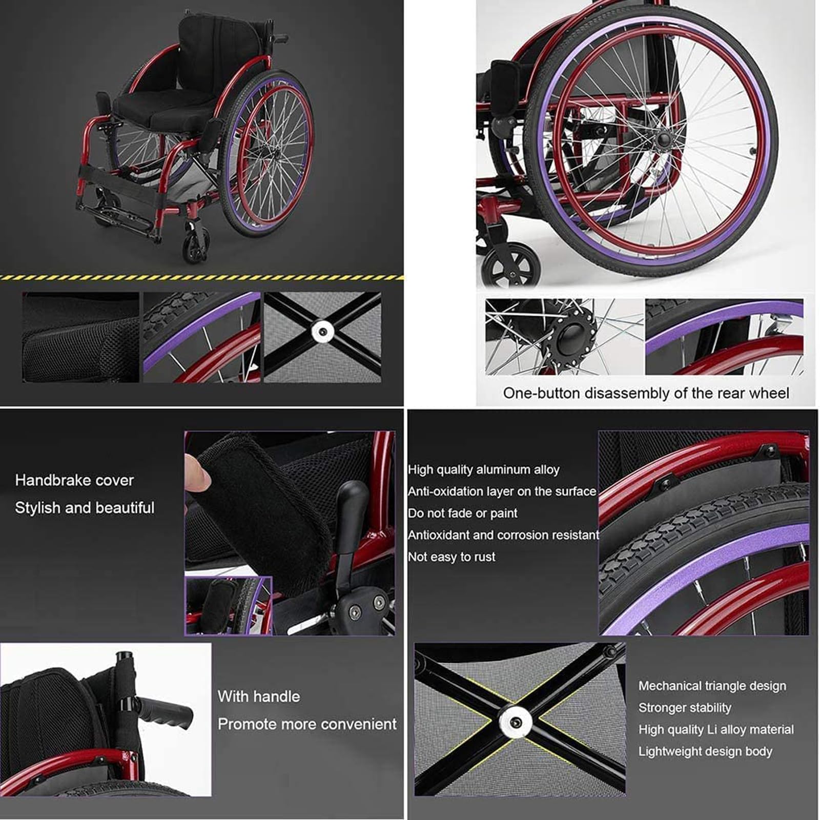Silla de Ruedas Ultraligera, Silla de Ruedas Manual Plegable de Aleación de Aluminio