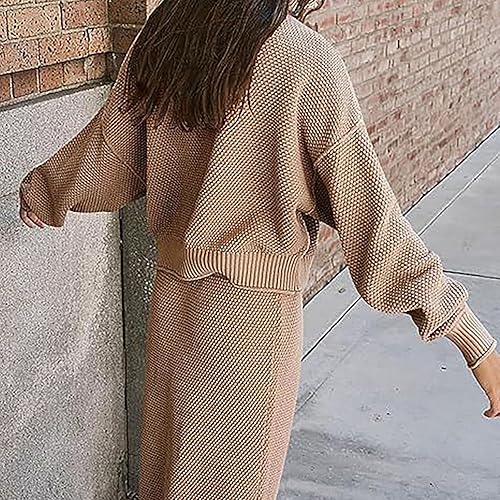 Miniatura 3 de FAMOORE Traje de baño para mujer, conjunto de traje de baño con cuello alto falso, suéter de manga larga, conjunto de falda larga de punto, chaqueta