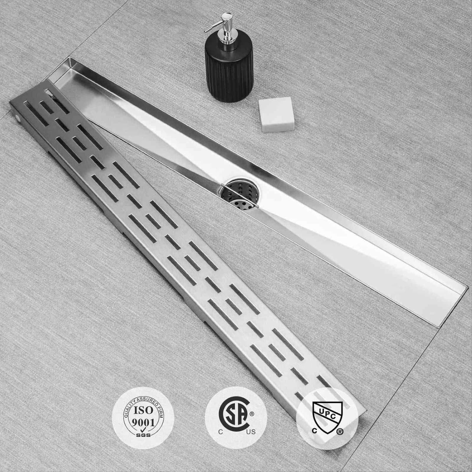 SaniteModar Desagüe de ducha lineal de 61 cm cepillado con rejilla de ladrillos