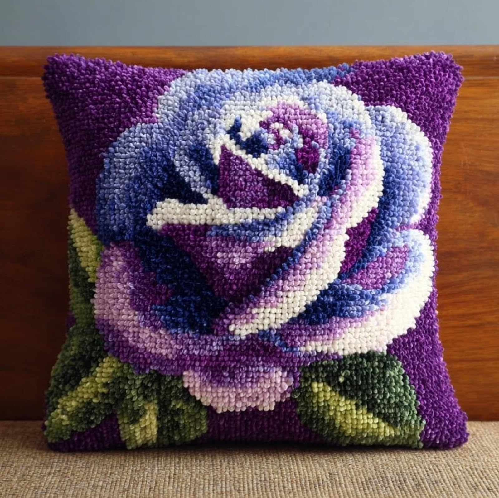 WallustrioaW 43x43cm Latch Hook Pillow Cover Kit,Purple Roses