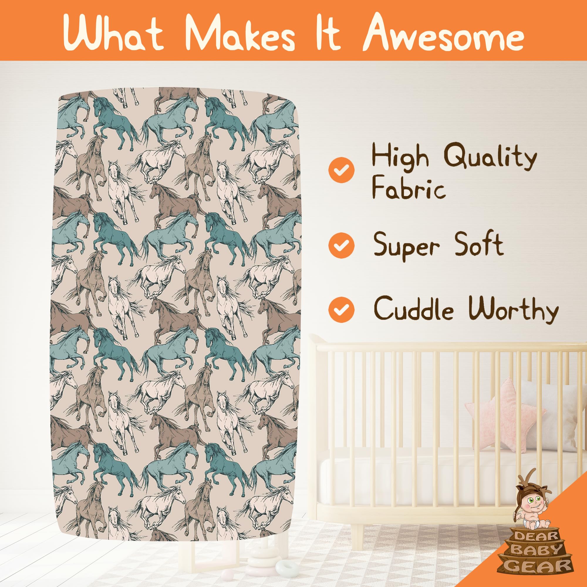 Dear Baby Gear Fitted Crib Sheet - Breathable Cotton Blend, Standard 52x28x10, Pink & White Cow Print - View #14