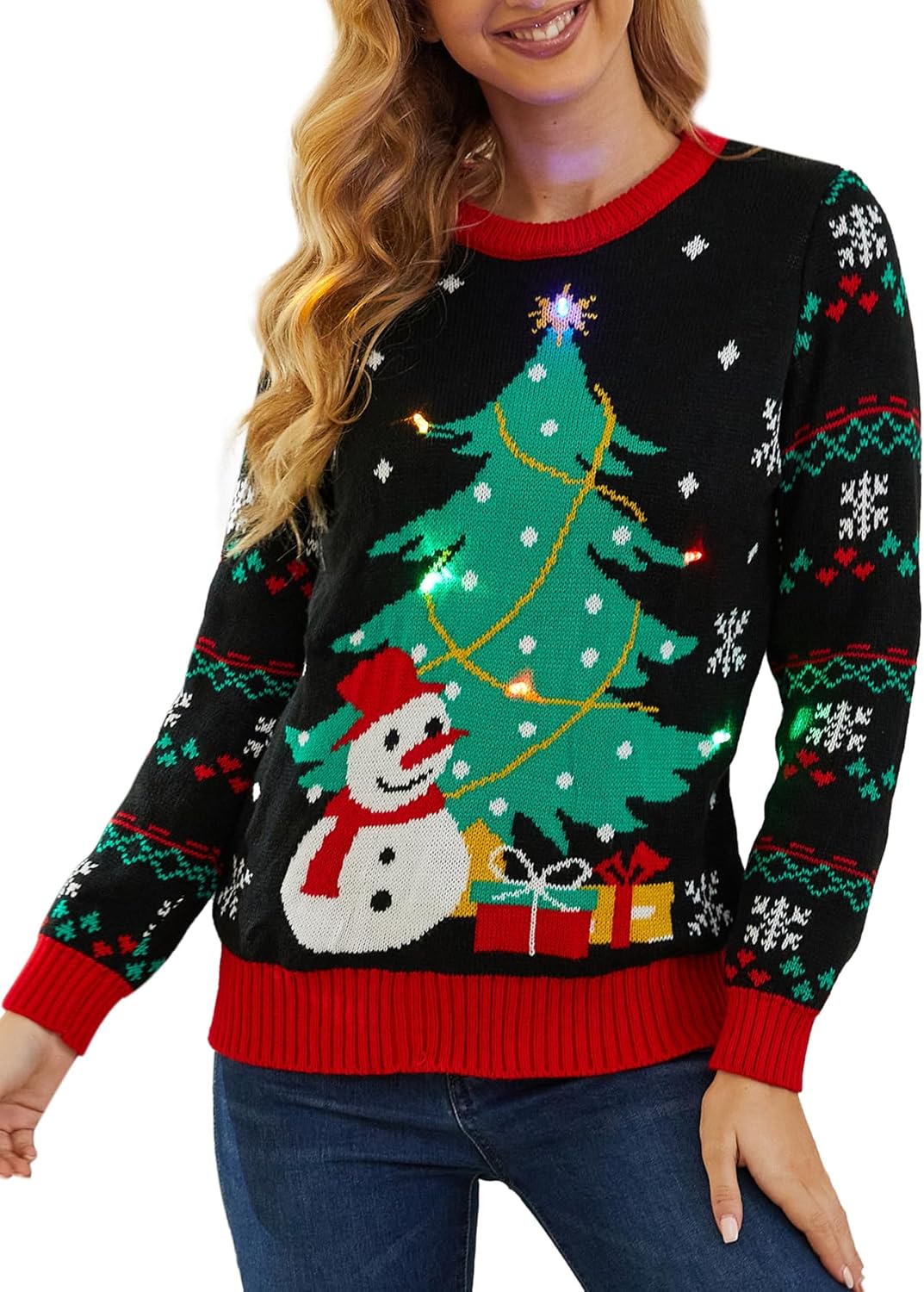 YIJIU Ugly Christmas Sweaters for Women Holiday Funny Novelty Reindeer Long Sleeve Knitted Pullover Sweater Top