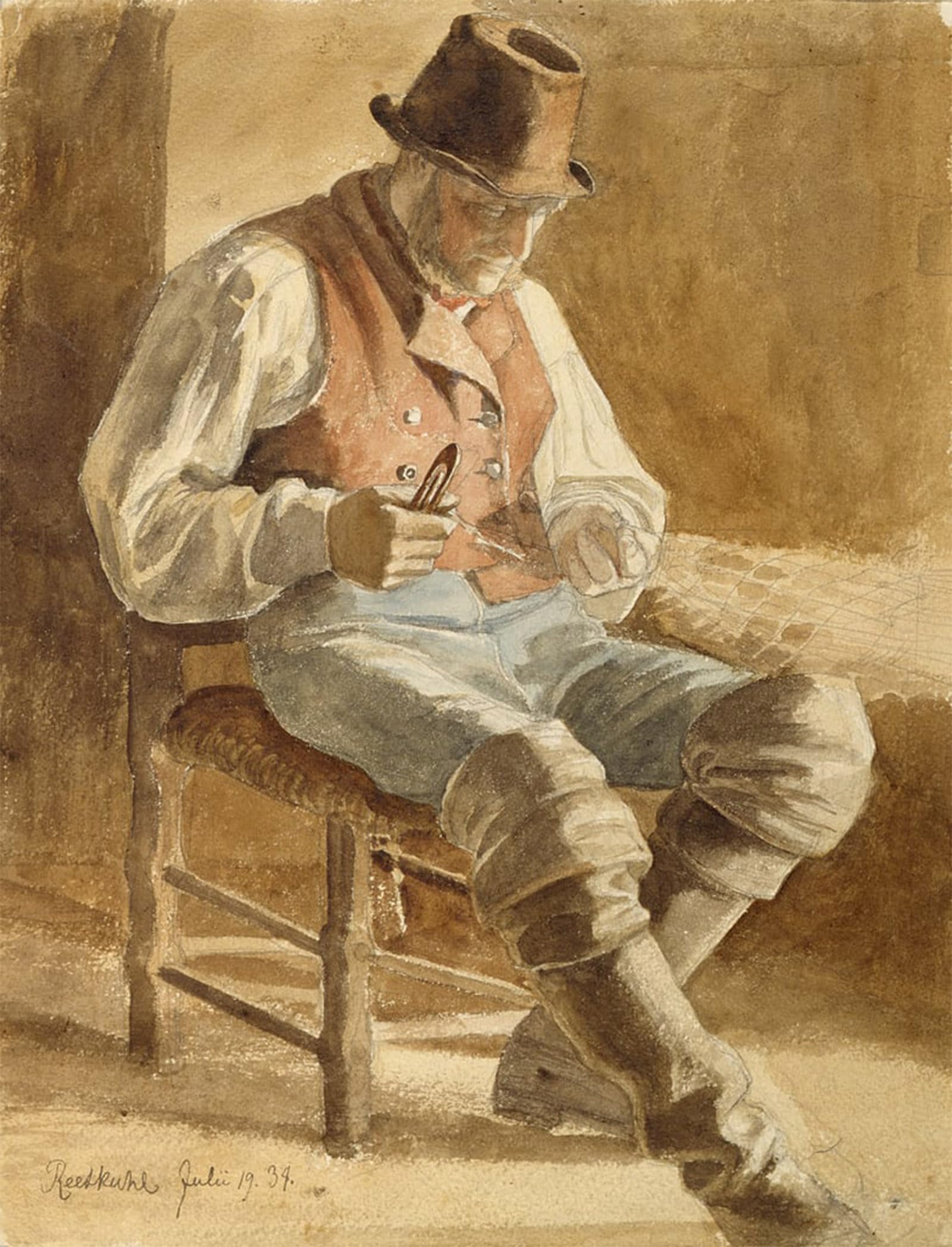 SERENDIPITP Retro Picture Poster Wall Art Pictures Painting Fisherman Mending a Net by Jacob Gensler Wall Art Canvas Print for Wall Decor 60x90cm