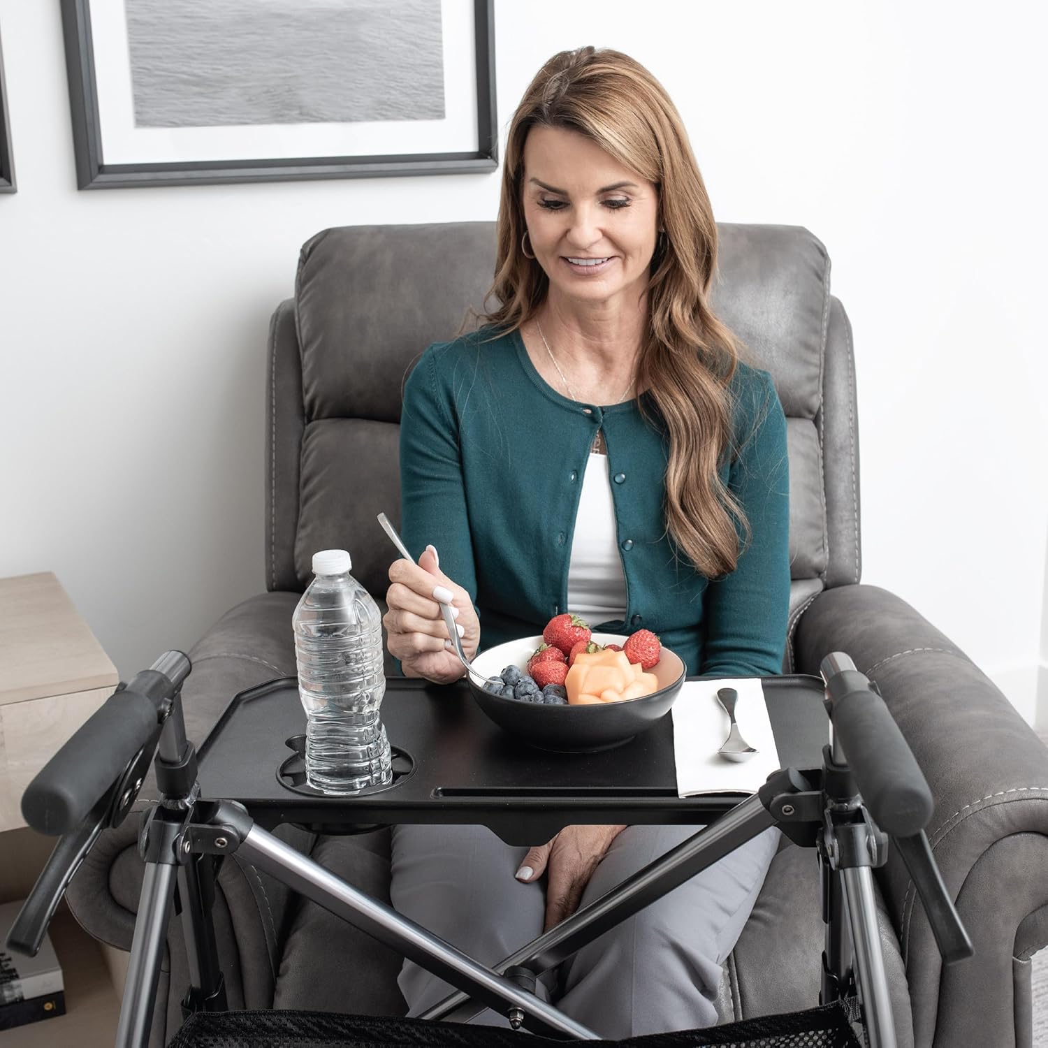 stander walker tray table, only compatible with stander's wonder-walkers and wonder-rollators, mobility aid tray-accessory with cup holder, tool-free assembly, black