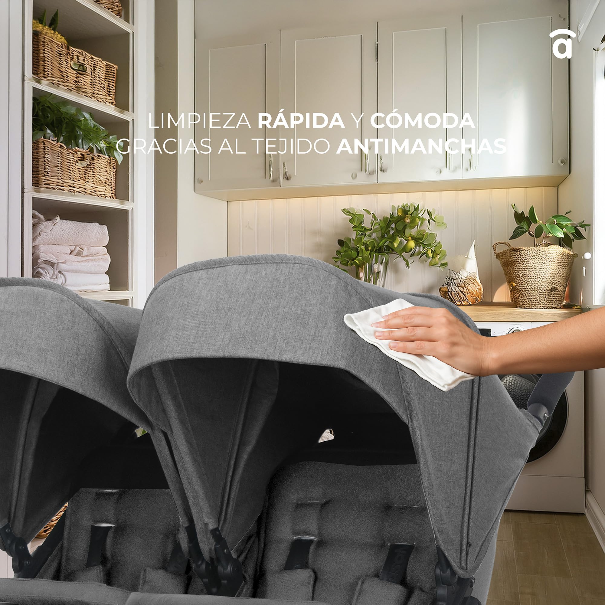 Asalvo DOBLE BRO Silla paseo Gemelar, Carrito Doble, Reclinable y Plegable, Silla para Gemelos y Hermanos, Ligera, Compacta, Desde Nacimiento hasta 22 kg, Carga máx 46,5 kg, Capota con Ventana, Gris