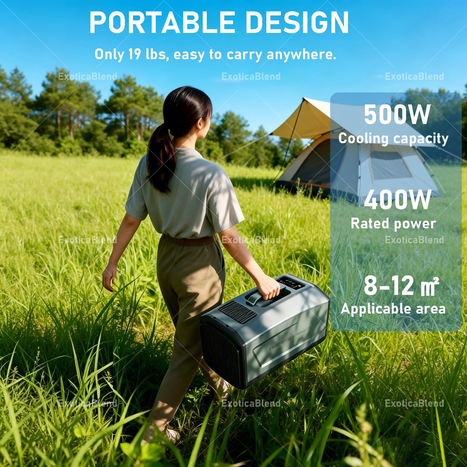 Condizionatore d'Aria per Esterni a Raffreddamento Rapido da 4500 BTU, Condizionatore d'Aria Portatile per Tenda, Raffreddamento, AC/DC 12V 24V, 3 velocità del Vento Green