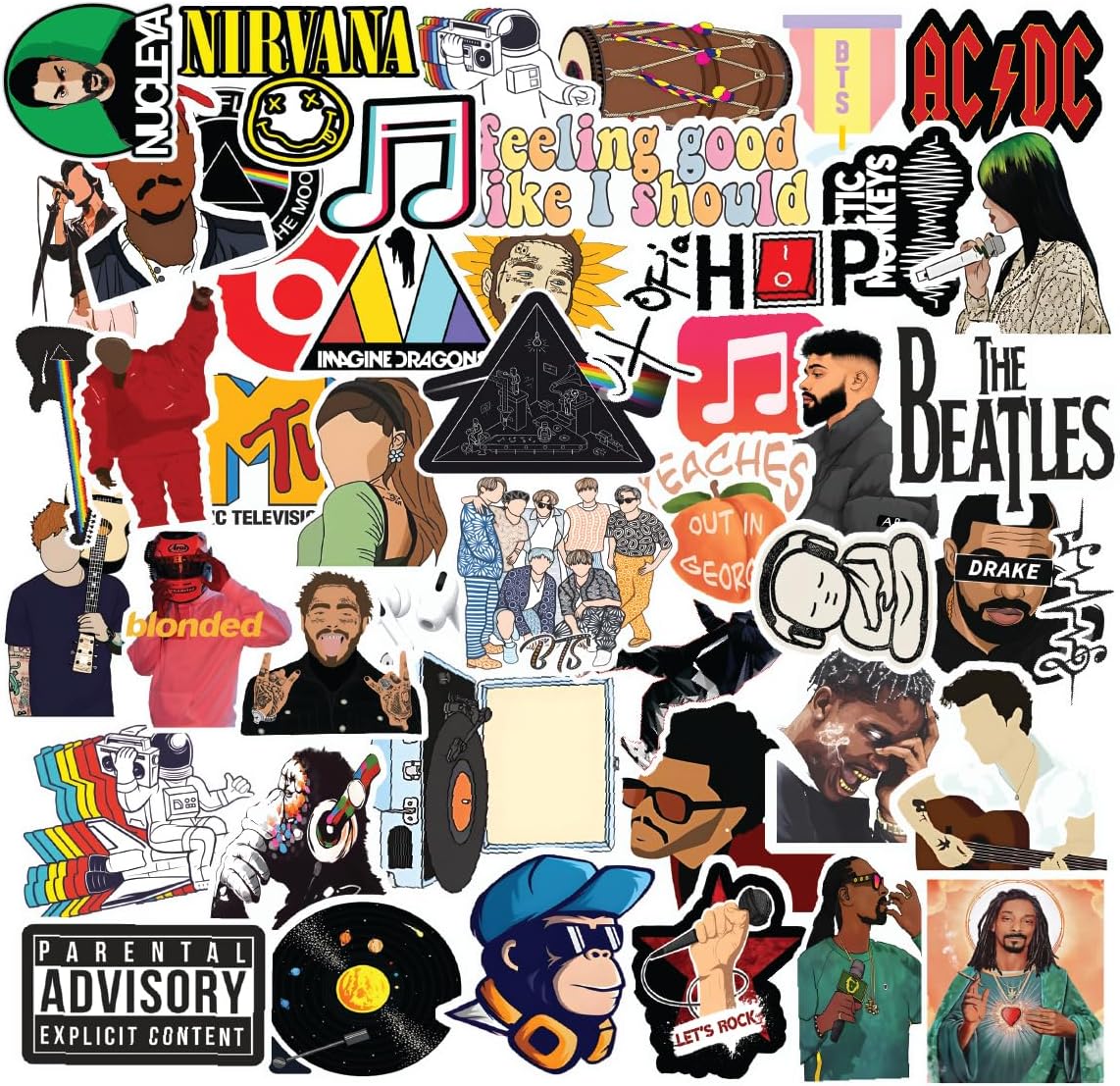CodersParadise Pack of 58 Random Music Aesthetic Vinyl Stickers for Laptop, Journal, Bike Helmet, Diary, Guitar, Mobile Case - Waterproof - Self-Adhesive, 7.6 cms