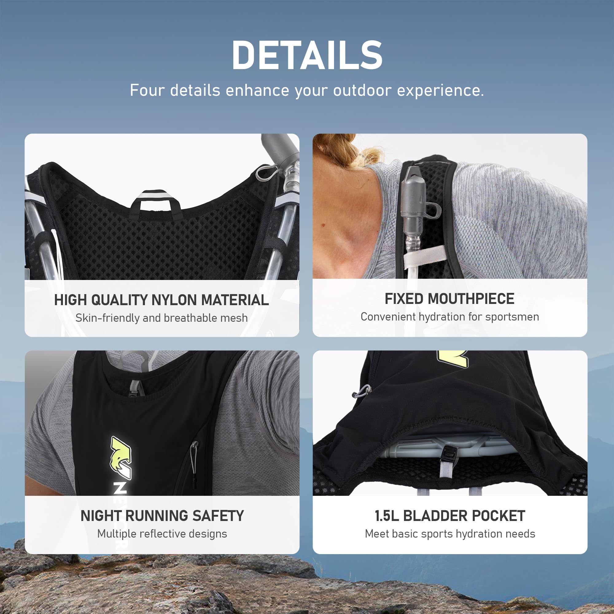N NEVO RHINO Gilet de course à pied, gilet d'hydratation de 5,5 l avec poche à eau de 2 L, sac à dos d'hydratation léger pour randonnée, course