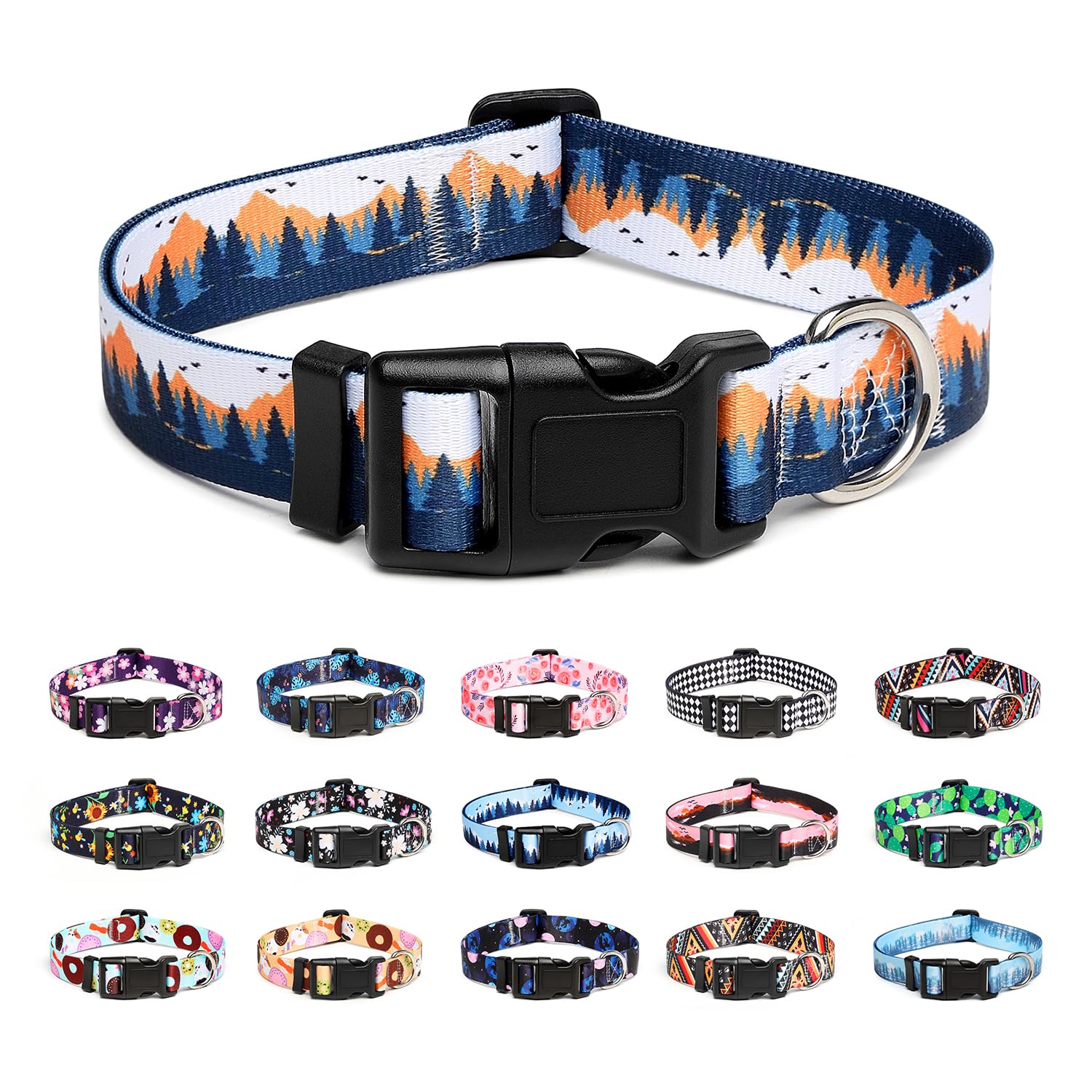 Mercano Hundehalsband Verstellbares, Weich Nylon Komfort & Robuster Gemustertes Hunde Halsband für Kleine Mittlere Große Hunde Welpen Katzen (S, Sonnenuntergangstal)