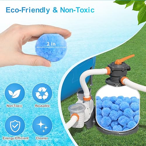 Miniatura 10 de Askyli 2.9 lbs Pool Filter Balls for Sand Filter, Reusable Pool Sand Filter Balls, Efficient Blue Filter Media Balls, Suitable for All Sand Filter