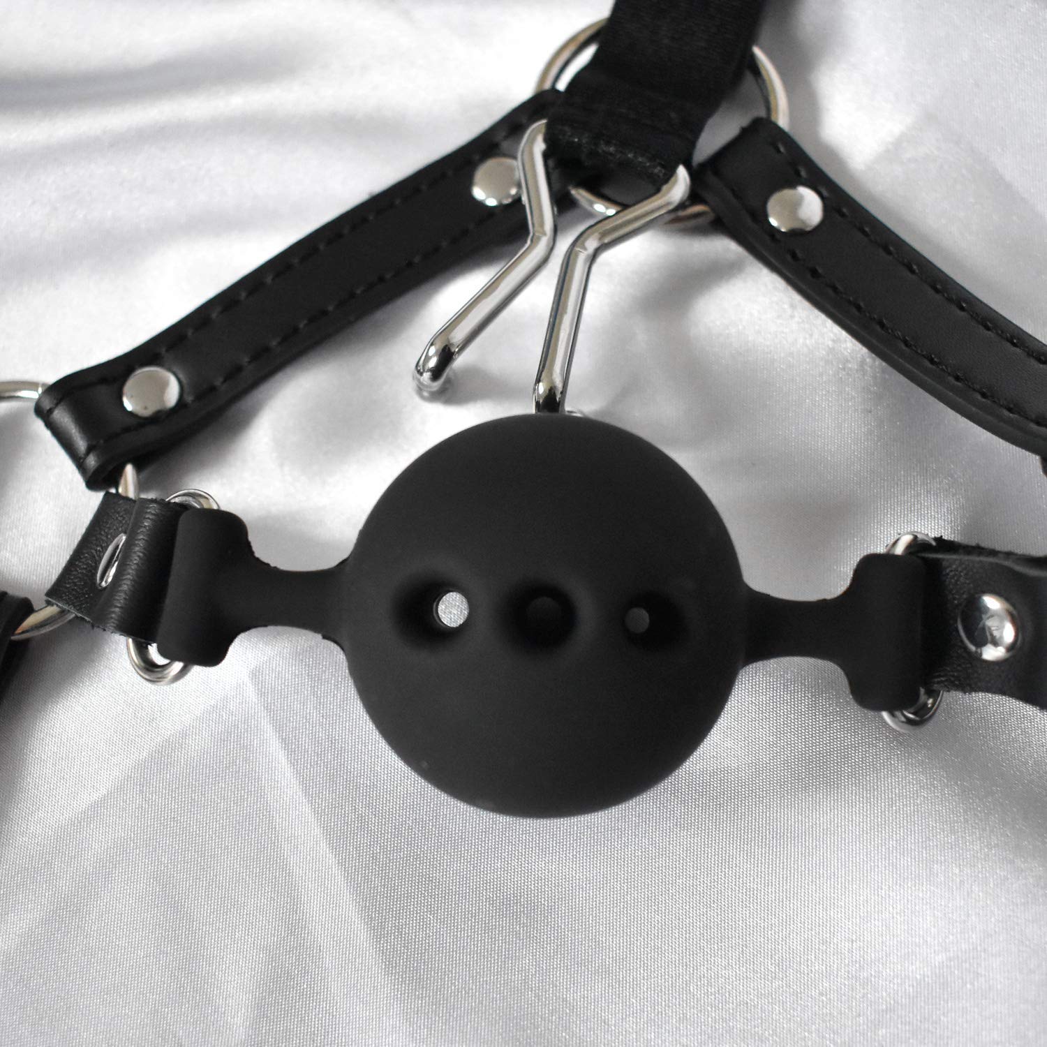 Crochet de nez Harnais tête Gag Ball Silicone BDSM Fetish SM Sub | Harnais en cuir artificiel verrouillable – Crochet de nez & Bâillon pour Jeux Fétichistes, Domination, Soumission & Roleplay