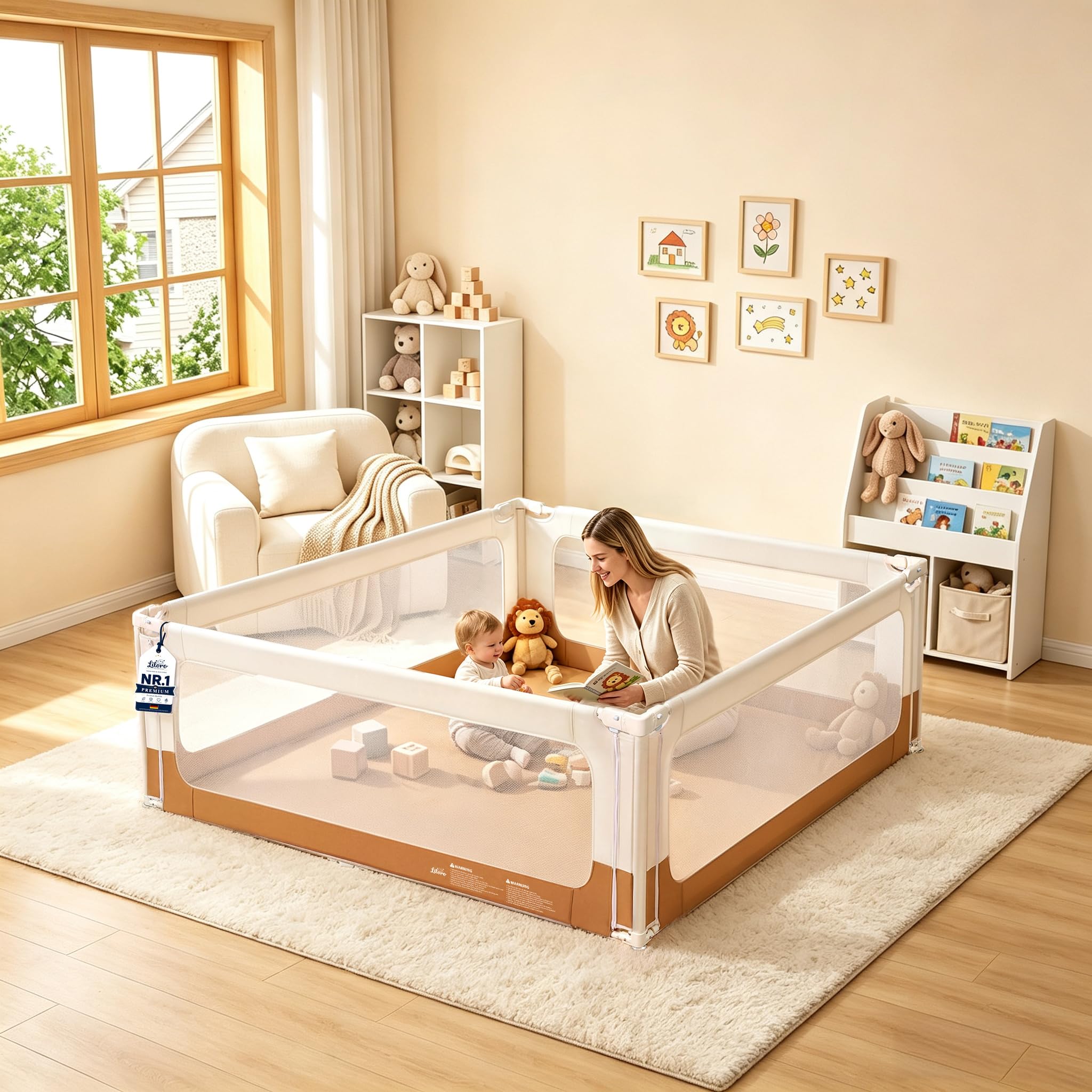 Parc Bebe 150x180 cm, Parc pour Bébés et Tout-Petits, Parc Bébé Intérieur avec Coins Renforcés, Double Verrouillage de Sécurité, Filet Respirant, Idéal pour Ramper et Apprendre à Marcher