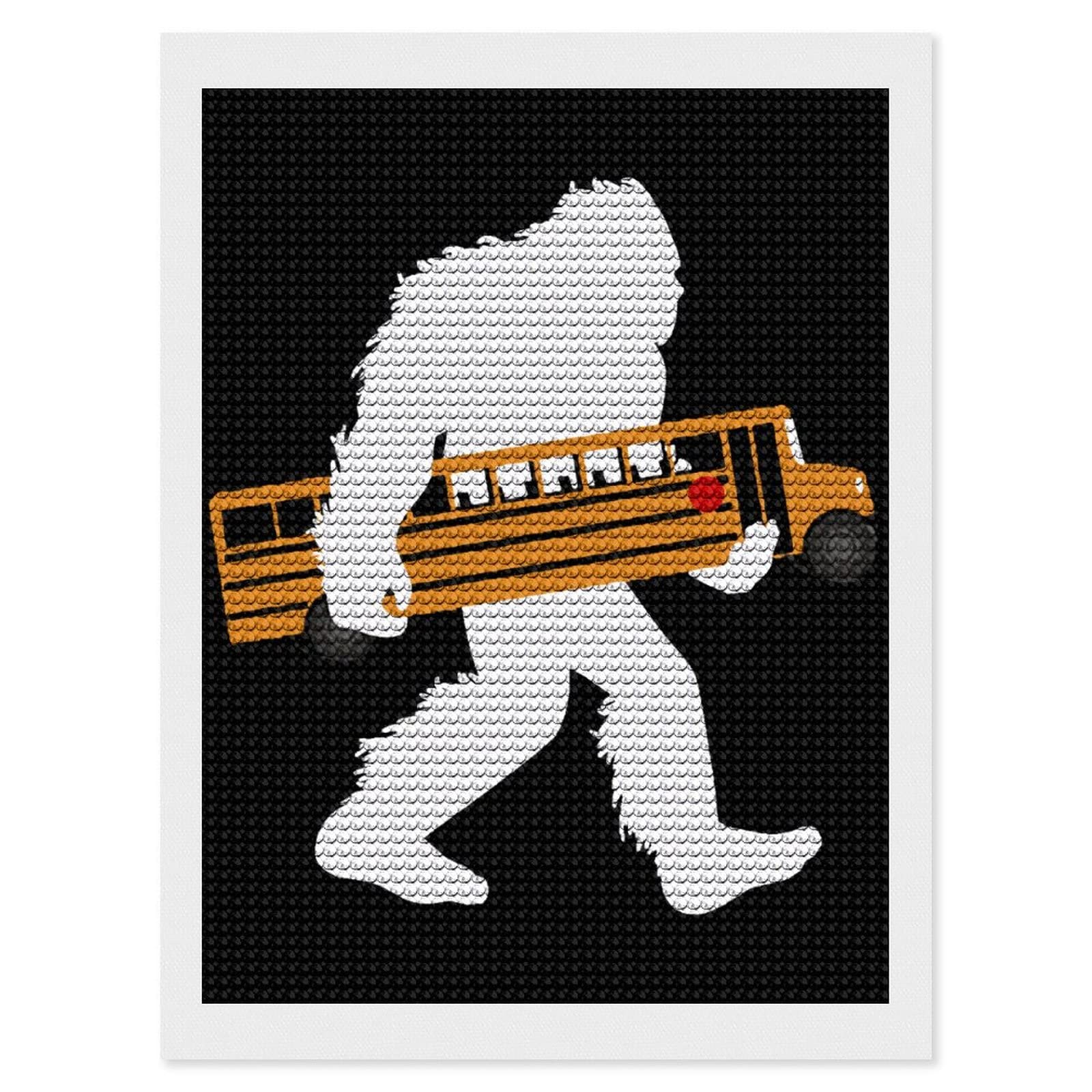 Bigfoot Carrying School Bus Diamond Painting Kits for Adults Beginners Digital DIY 5D Paint for Office Home Wall Decor 12"x16"