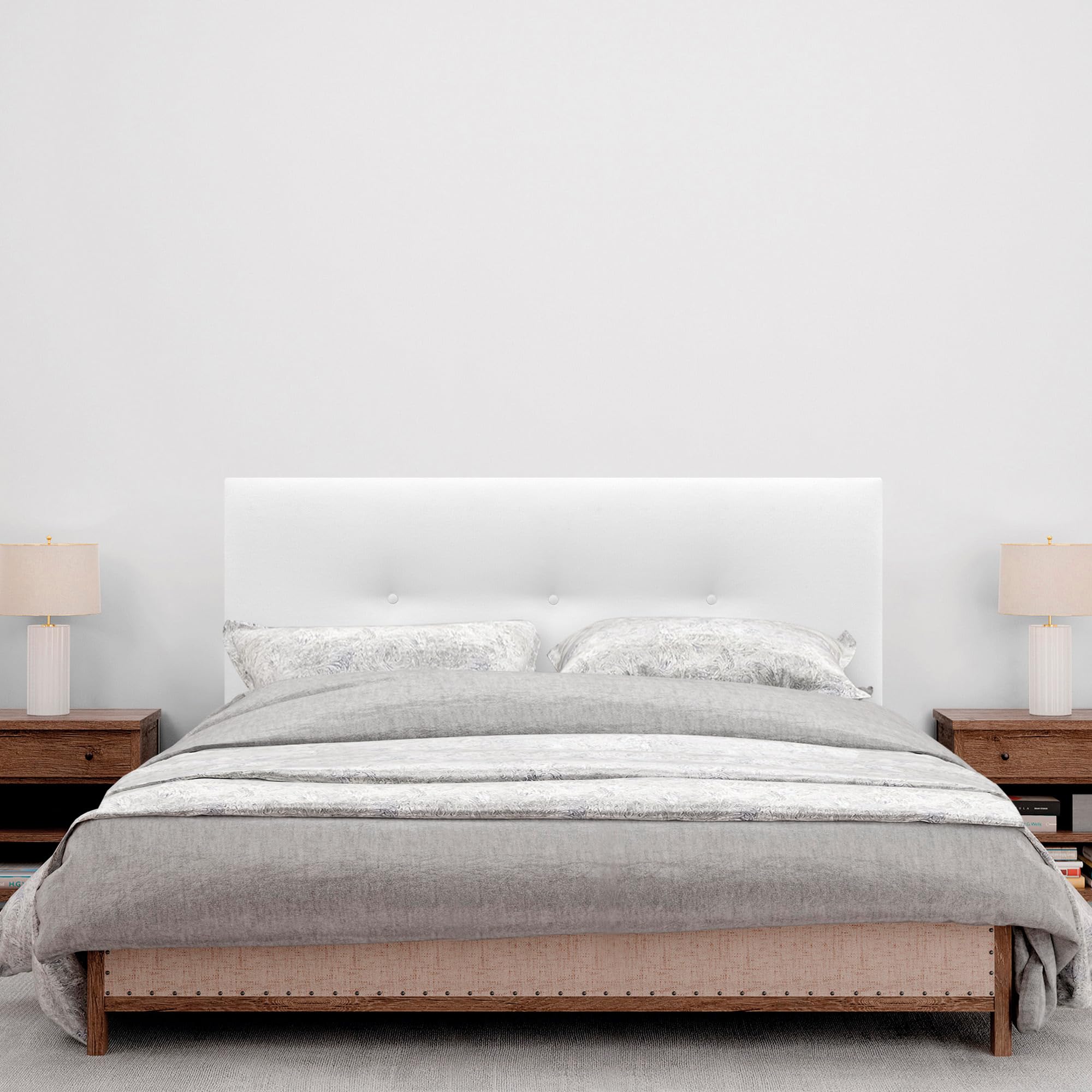 DHOME Tête de Lit en Similicuir ou Tissu Acualine - Luxe Moderne avec Boutons Rembourrés Haut de Gamme pour Chambre à Coucher (Tissu Blanc, 145x50cm pour Lits 120/135/140)