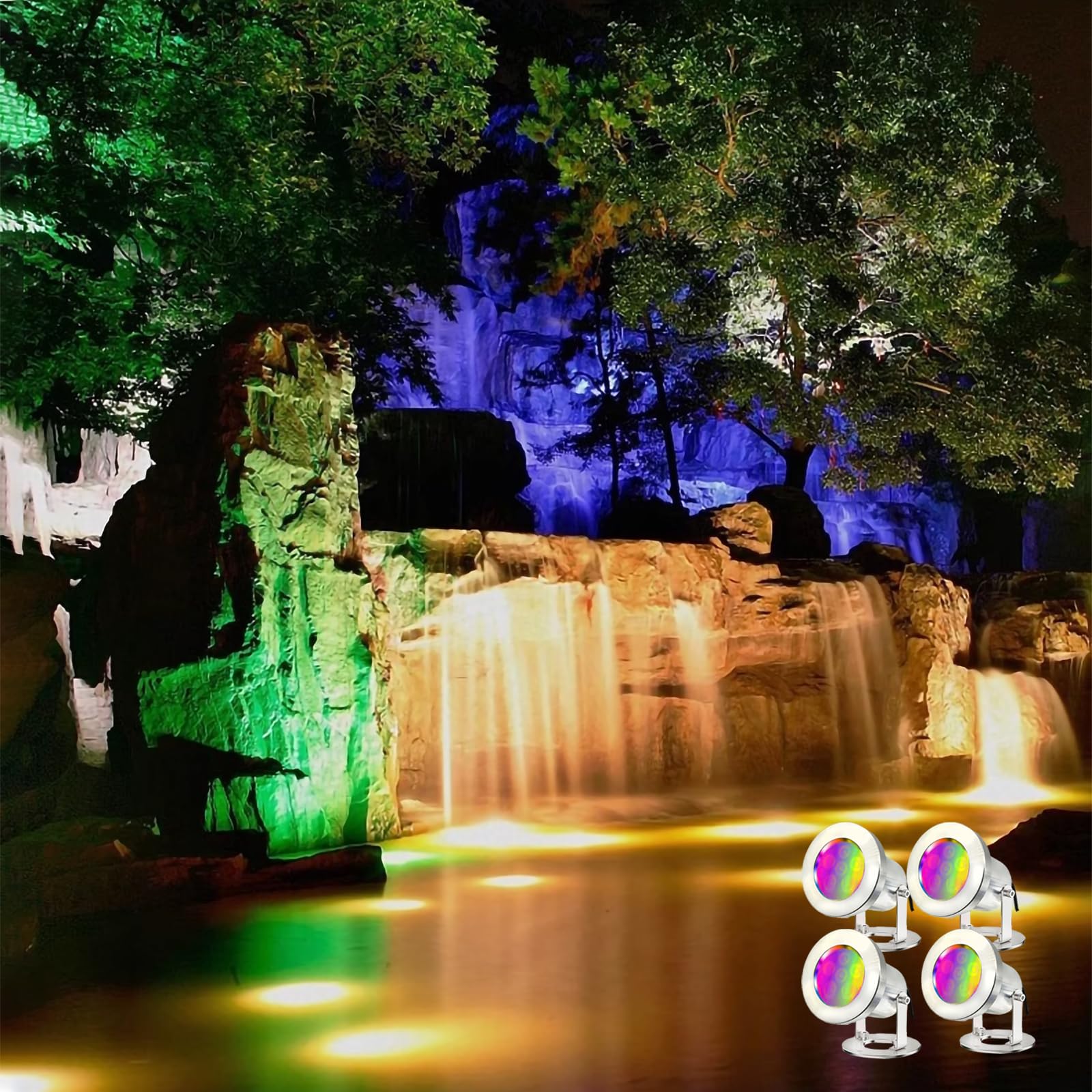 LED Teichleuchten mit Fernbedienung, 6W SS316 Edelstahl RGB Unterwasser Brunnen Licht IP68 Wasserdicht Outdoor Unterwasser Lichter für Teich Wasserfall (4)