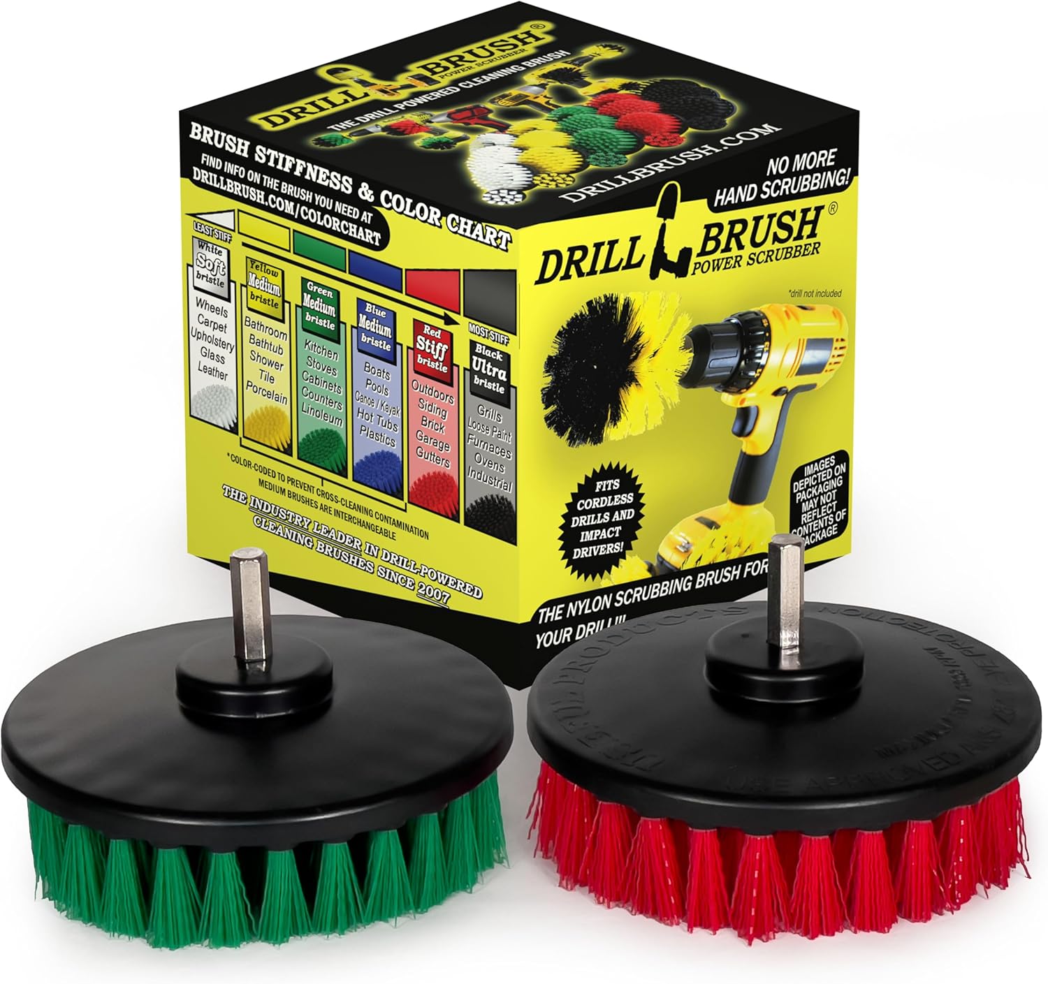 Drill Brush - 5-inch Spin Brush Cleaning Kit - Calcium, Mineral Deposits, Soap Scum, Rust - Hard Water Stain Remover - Grout Cleaner - Shower Curtain - Bath Mat - Bathroom Accessories - Shower Door