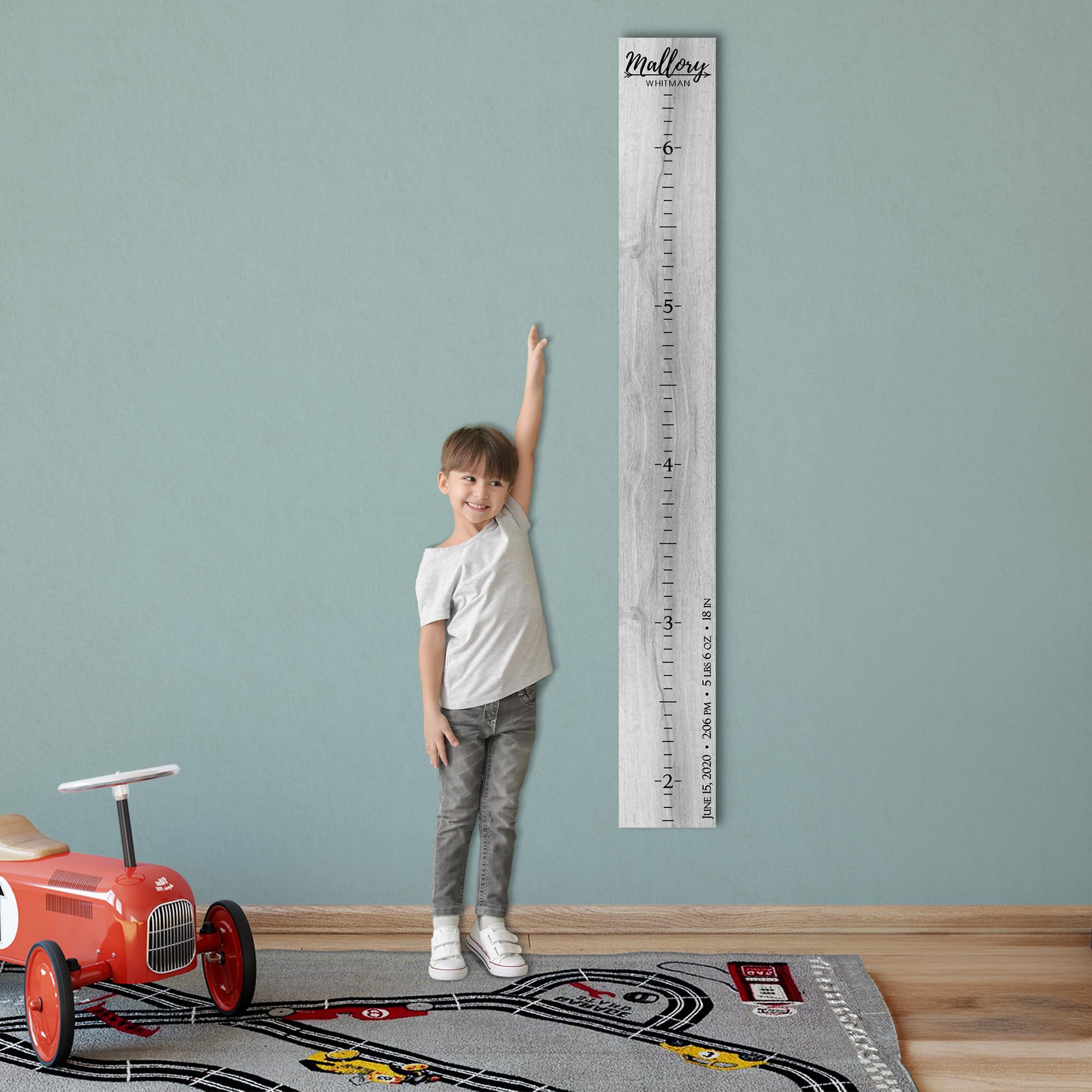 Personalized Wooden Kids Growth Chart - Height Ruler for Boys Girls Size Measuring Stick Family Name - Custom Ruler Gift GC-WHT Whitman-HRL