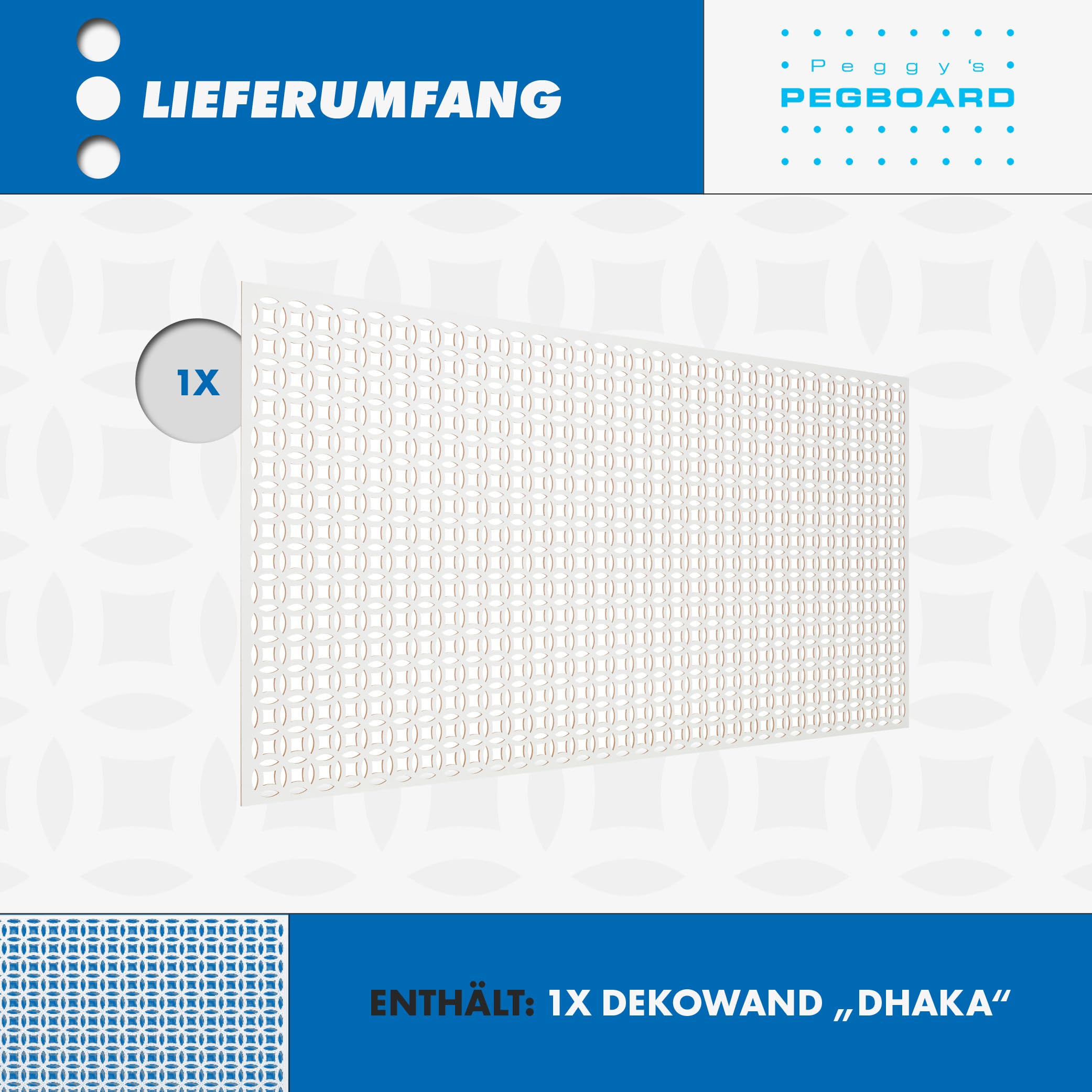 PEGBOARD - Dhaka Lochwand 122 x 61 x 0,3 cm MDF Holzplatte weiß lackiert Heizkörperverkleidung, Türfüllung, Paravent oder Lüftungsgitter (Einzelpack 1x Lochwand)
