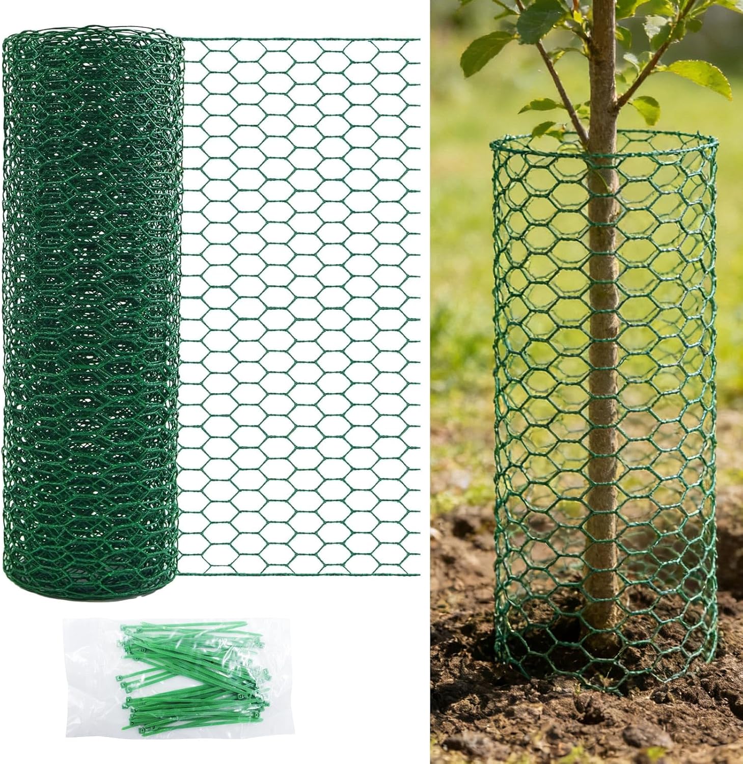 33 ft x 15.7 in Garden Netting Kit with Zip Ties - Plant Protector from Animals, Durable Mesh Garden Fence Animal Barrier for Protecting Fruit Trees Vegetables Flowers from Birds Rabbits & Squirrels