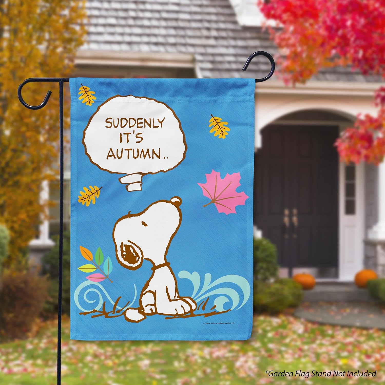 Flagology, PEANUTS Suddenly It's Autumn – Garden Flag 12" x 18", Officially Licensed PEANUTS®, Fall, Autumn