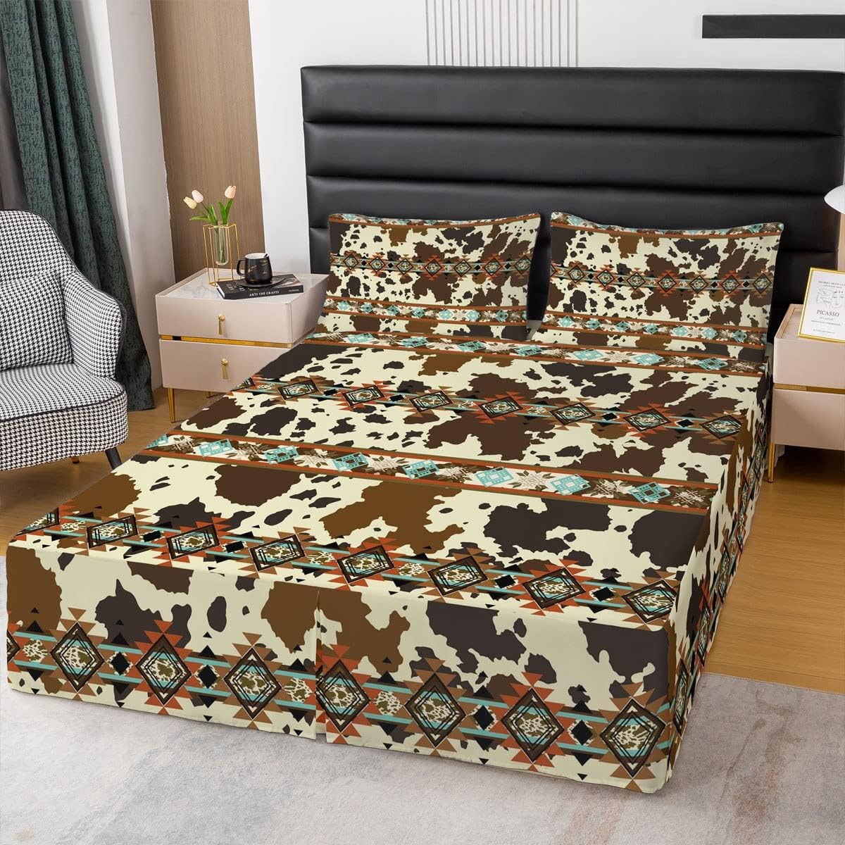 Cowhide Bed Skirt Brown Highland Cow Print Bed Skirts