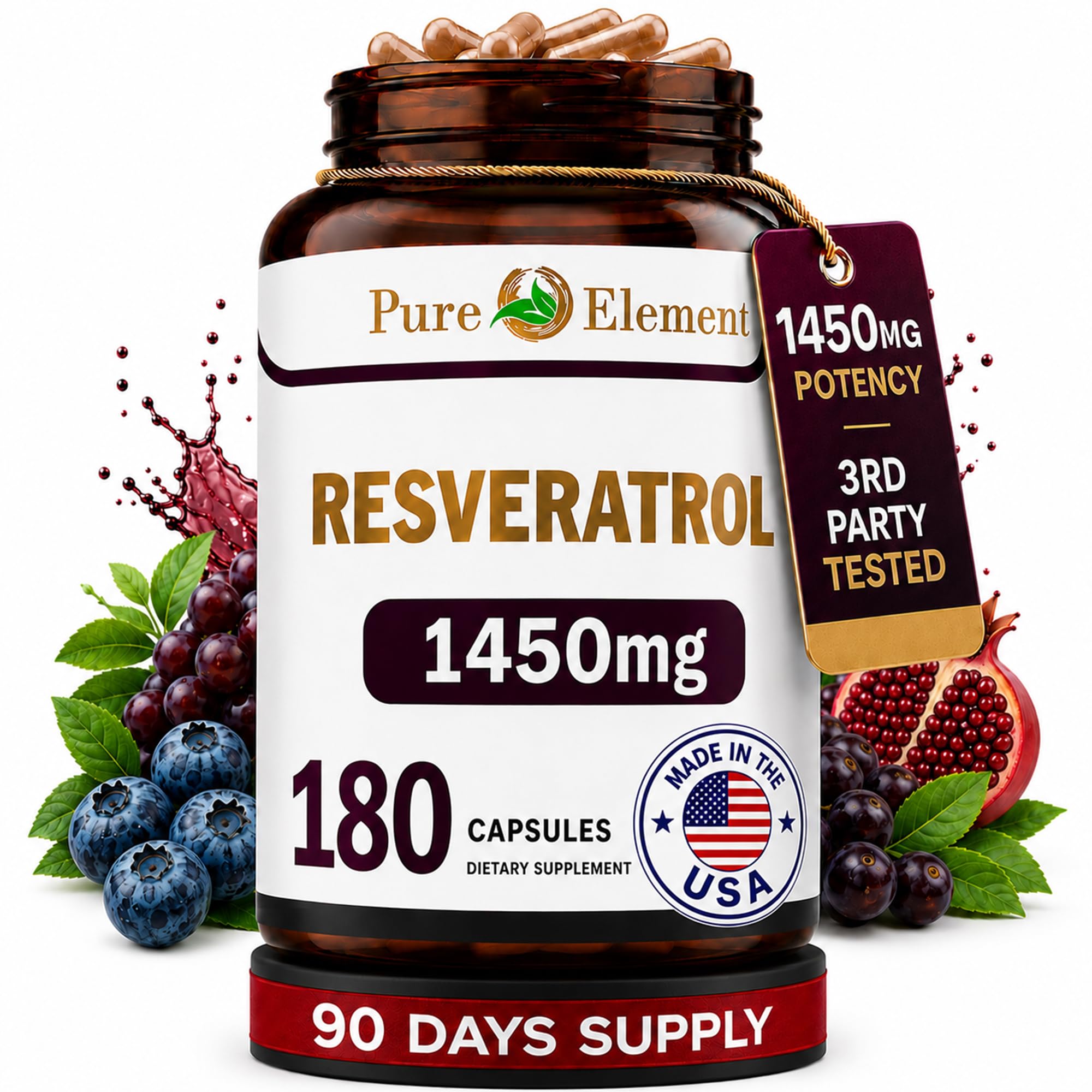 Pure O Elements Resveratrol 1450mg with Green Tea & Grape Seed 90 Day