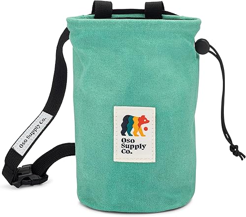 Bolsa de tiza de lona encerada para escalada en roca, cubo de tiza Boulder con cinturón, impermeable, bolsillo con cremallera - Equipo de escalada