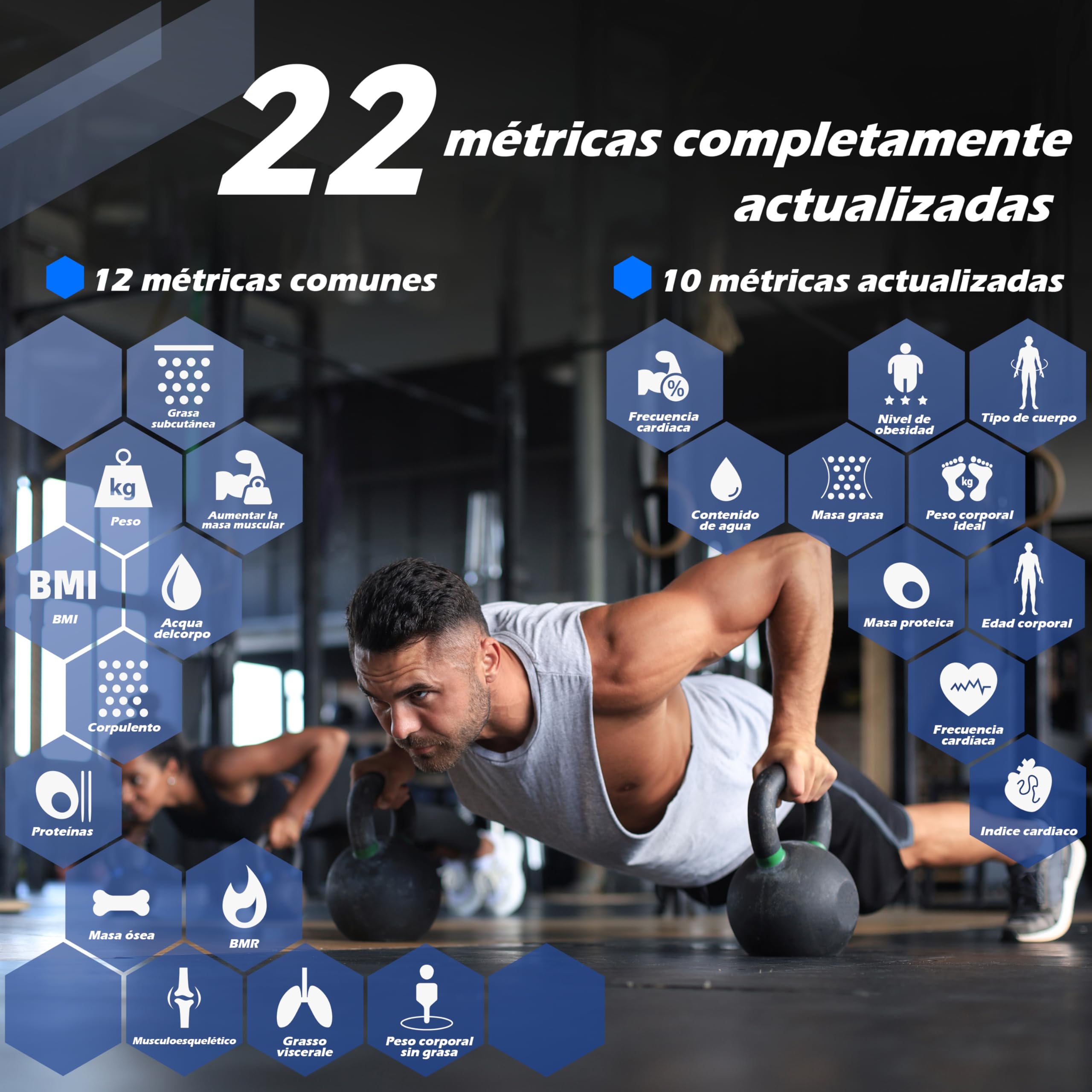 Lepulse Bascula Grasa Corporal y Muscular, Bascula de Baño Inteligente con Pantalla Grande, Bioimpedancia Bascula Inteligente con 22 Mediciónes, Balanza Peso Corporal Masa Muscular IMC con App
