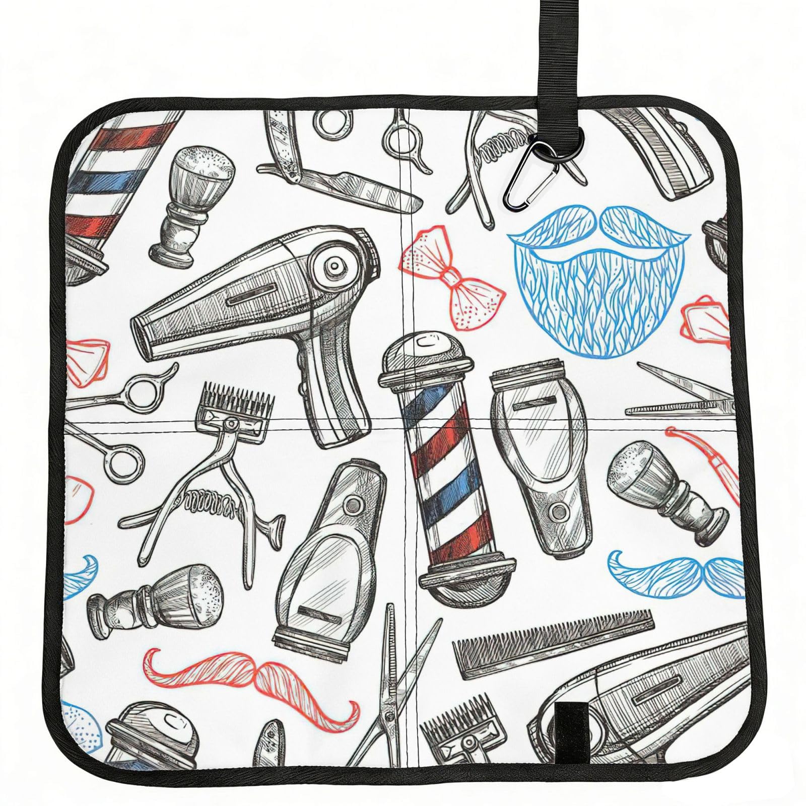NImongt Barber Shop Monochrome Style Print Portable Chair Pad Foldable Seat Cushion Outdoor Seating Office Picnic Camping