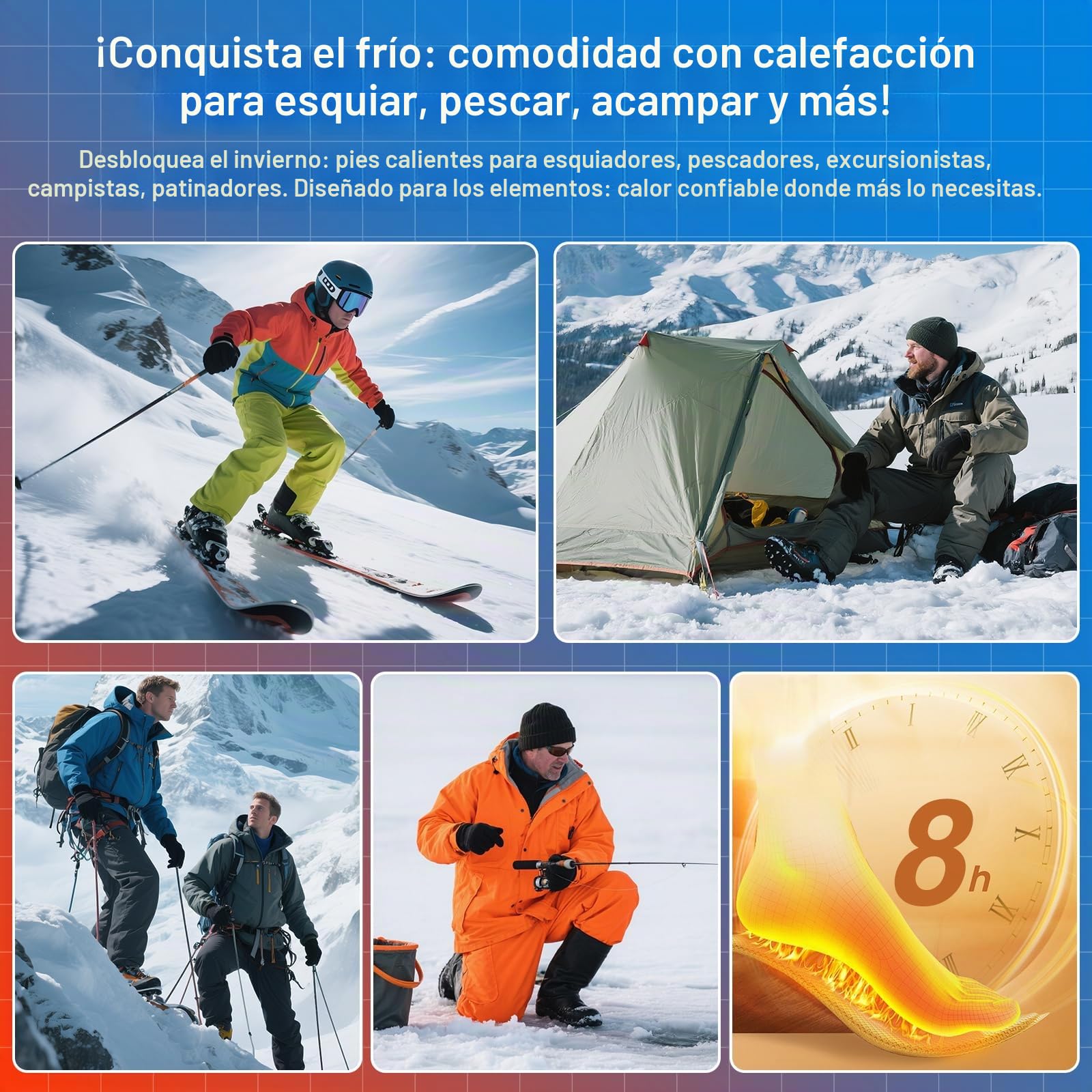 Calcetines Calefactables con App 5000mAh Batería Recargable Hombres Mujeres 4 Temperaturas Ajustables Ciclismo Al Aire Libre Camping Senderismo Motocicleta Esquí L Tamaños