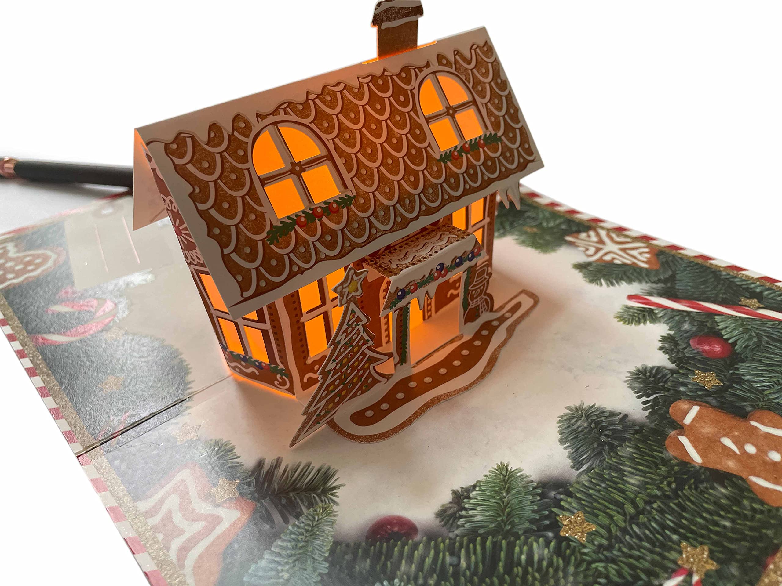 JOYIN Biglietti Natalizi Pop-up 3D A Forma Di Casa Di Pan Di Zenzero – Con Buste, Set Per Famiglia E Amici