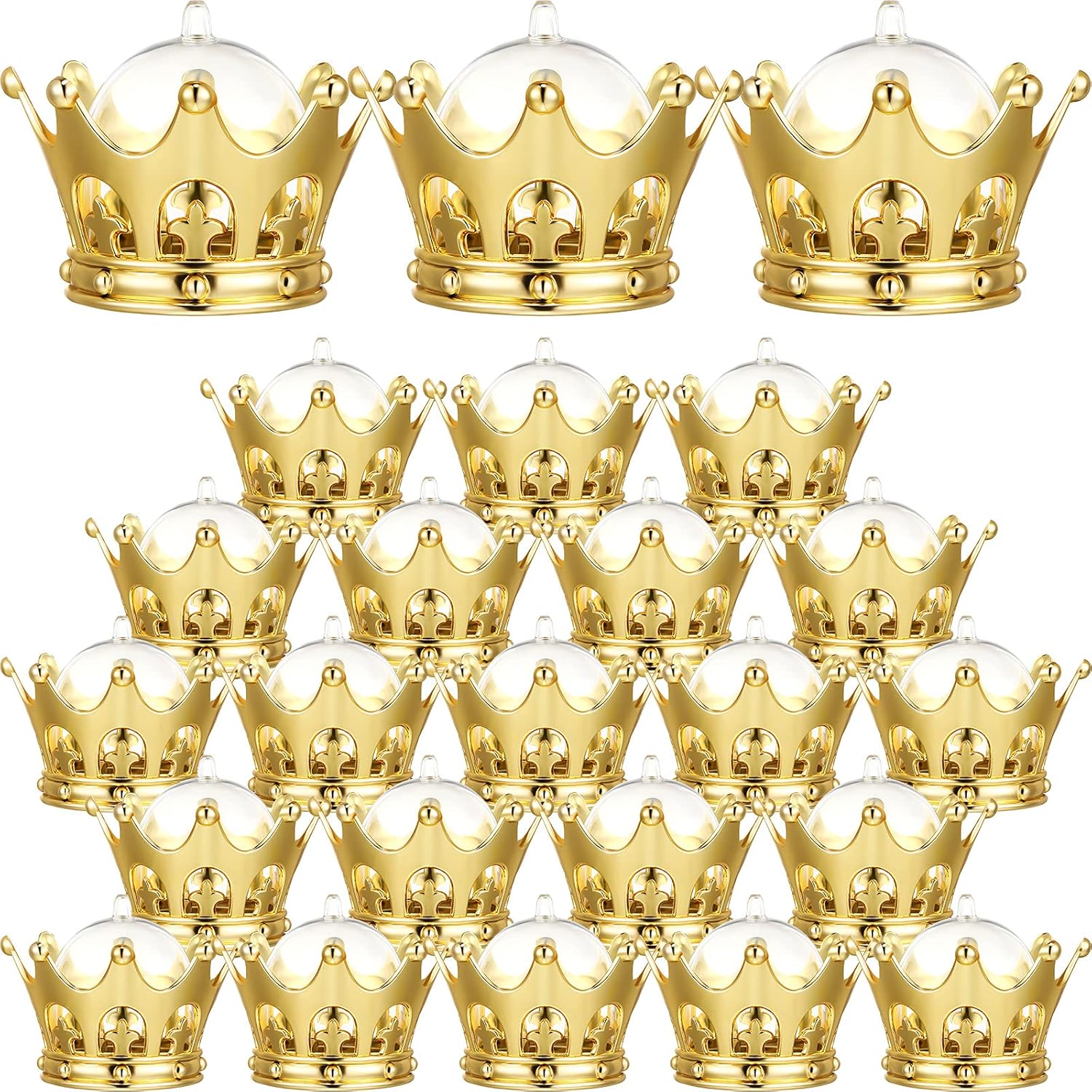 Honeydak Gold Refillable Crown Candy Boxes with Dome Princess Party Favors Decorative Candy Holder Fillable Crown Containers for Candies Wedding Baby Shower Birthday Party Supplies(24 Pieces)