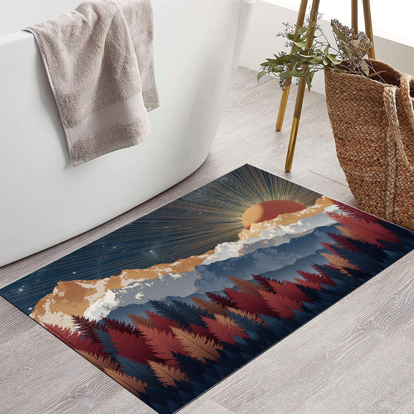80X120Cm Zerbino Ingresso Interno Antiscivolo Assorbente, Tappeto In Microfibra Sottile Lavabile Con Montagne Dell'Alba Boema Cielo Stellato Lussuoso Per Cucina Bagno Porta E Animali, Blu Scuro