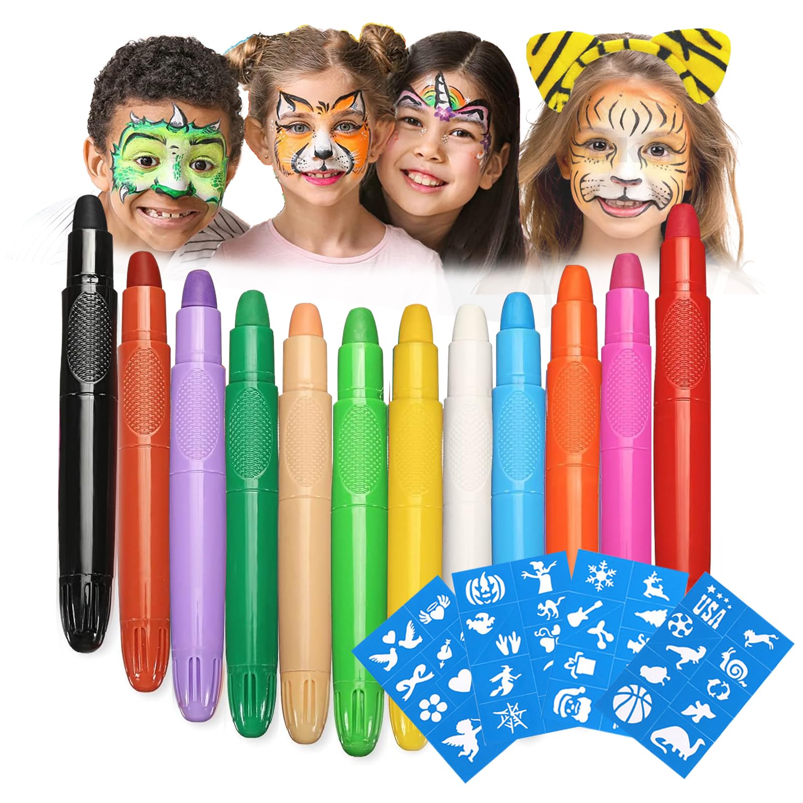 Face Painting Kit for Kids, 12 Colors Kids Face Paint Crayons, Non-Toxic and Safe Washable Body Face Painting Kit for Halloween, Cosplay, Easter, Party Makeup, Birthday Gifts (Mult-color)