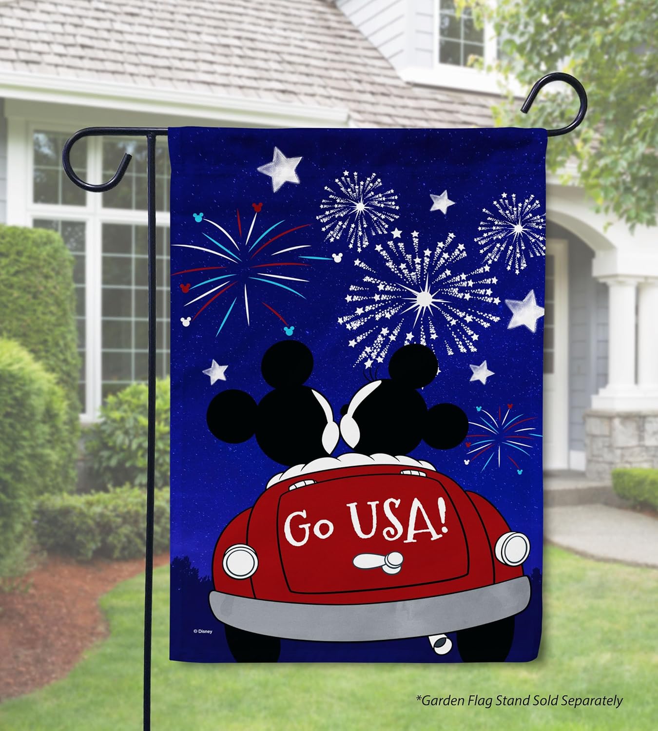 Flagology, Disney Mickey and Minnie Fireworks – Garden Flag 12" x 18", Outdoor Flag, Exclusive Premium Fabric, Officially Licensed Disney, Patriotic, July 4th
