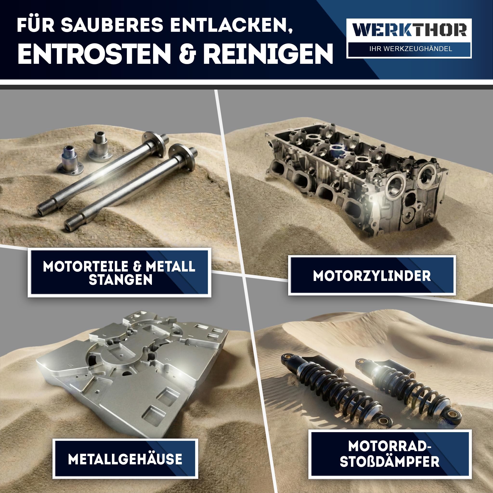 Werkthor Sandstrahlkabine 90 Liter - Sandstrahlgerät für Holz & Metall mit Strahlpistole & 4 Keramikdüsen - Sandstrahler zur Aufbereitung - 25 Gallonen