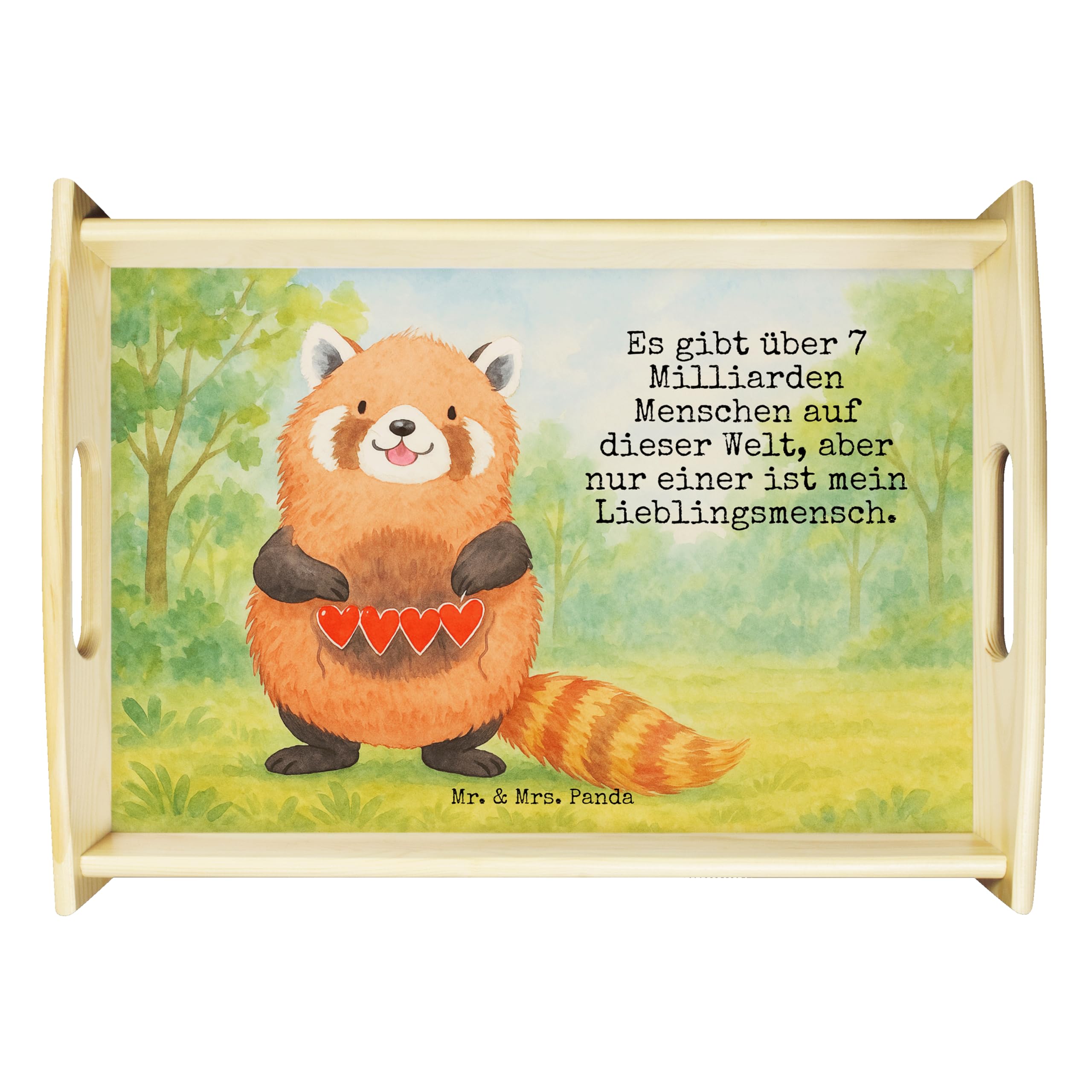 Mr. & Mrs. Panda Servier Tablett Roter Panda Design - Geschenk, Serviertablett, Frühstückstablett, Dekotablett, Liebe, Lieblingsmensch, Liebling, Lustige Sprüche, Herz, für Bett, Rot