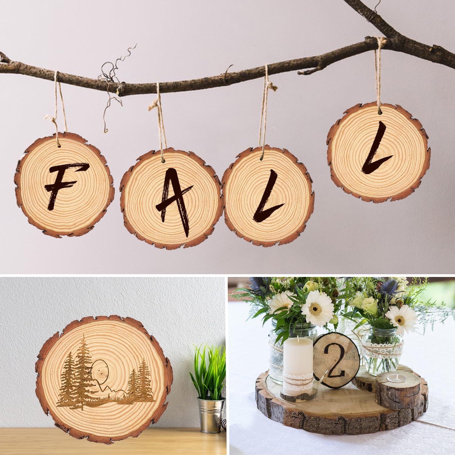 70 PCS 3-4 Inch Natural Wood Slices, Unfinished Pine Wood Circles with Barks for Coasters, DIY Crafts, Christmas Rustic Wedding Ornaments and Centerpieces,by GNIEMCKIN. - Image 4