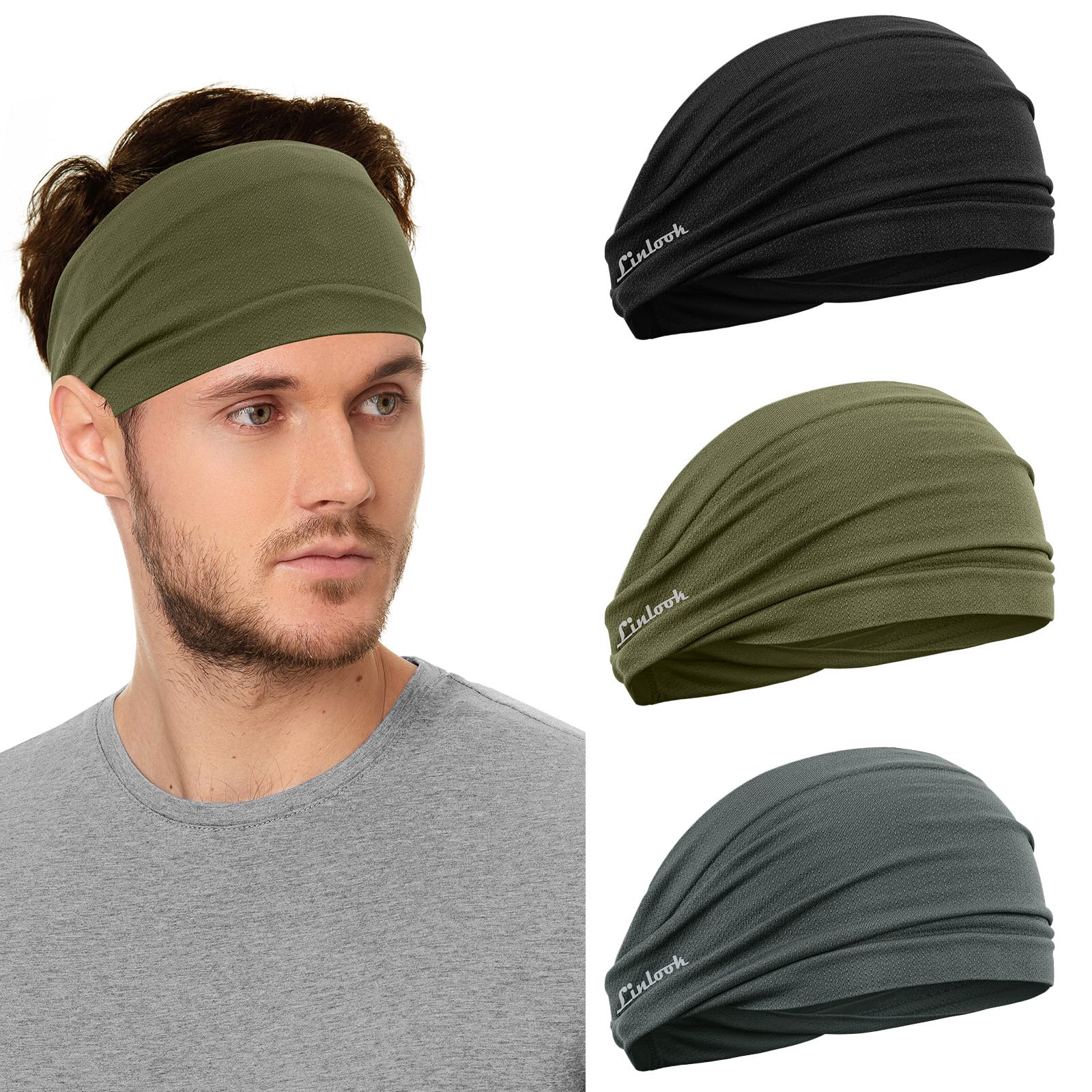 Linlook Sport Stirnband für Herren und Damen - Breit Schweißband für Fitness Joggen Laufen Radfahren Wandern Crossfit und Yoga - Hoch Dehnbar Haarband für Damen und Herren