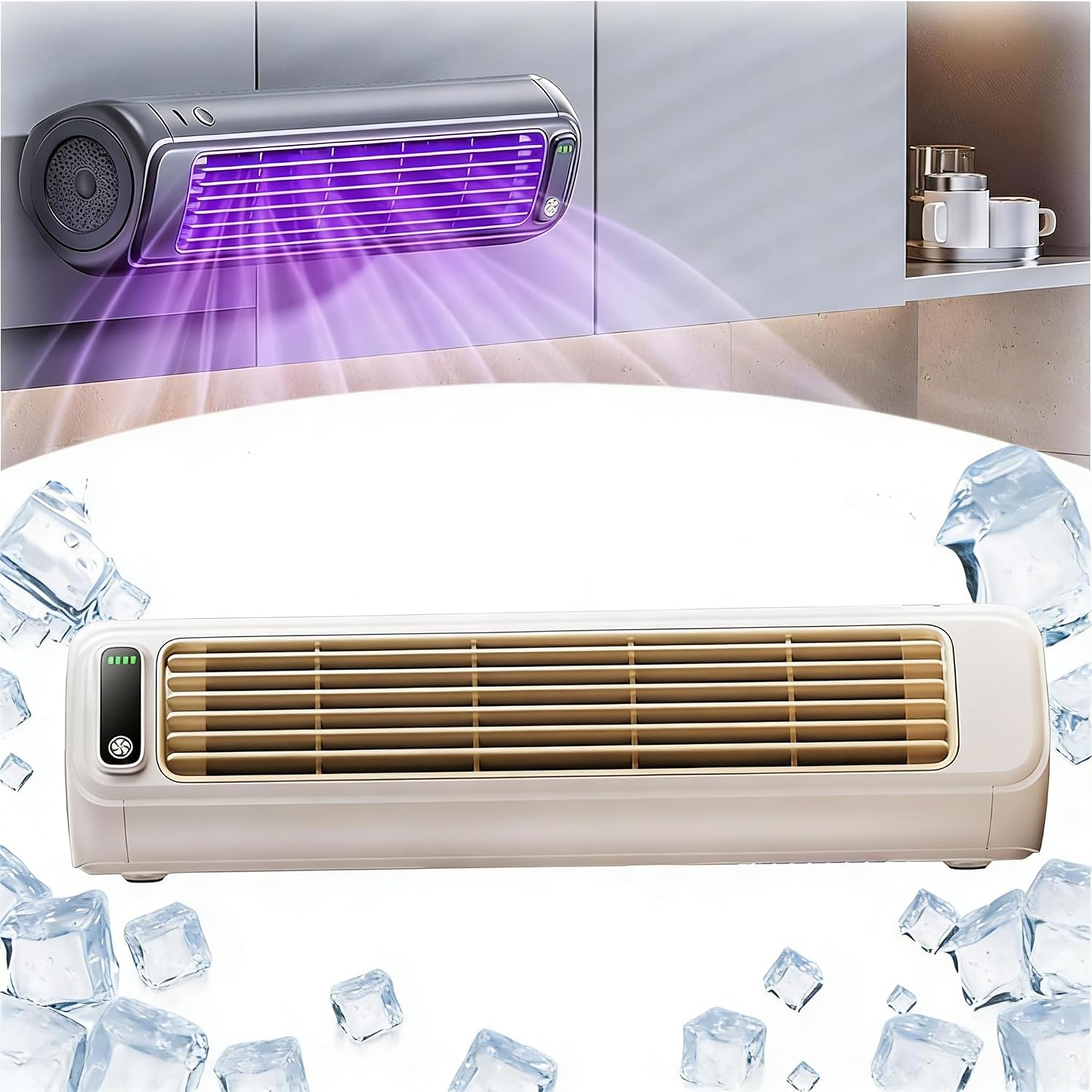 Rechargeable Portable Air Conditioner Fan, 3 Speeds Quiet AC Fan for Bedroom, Home & Office.(White)