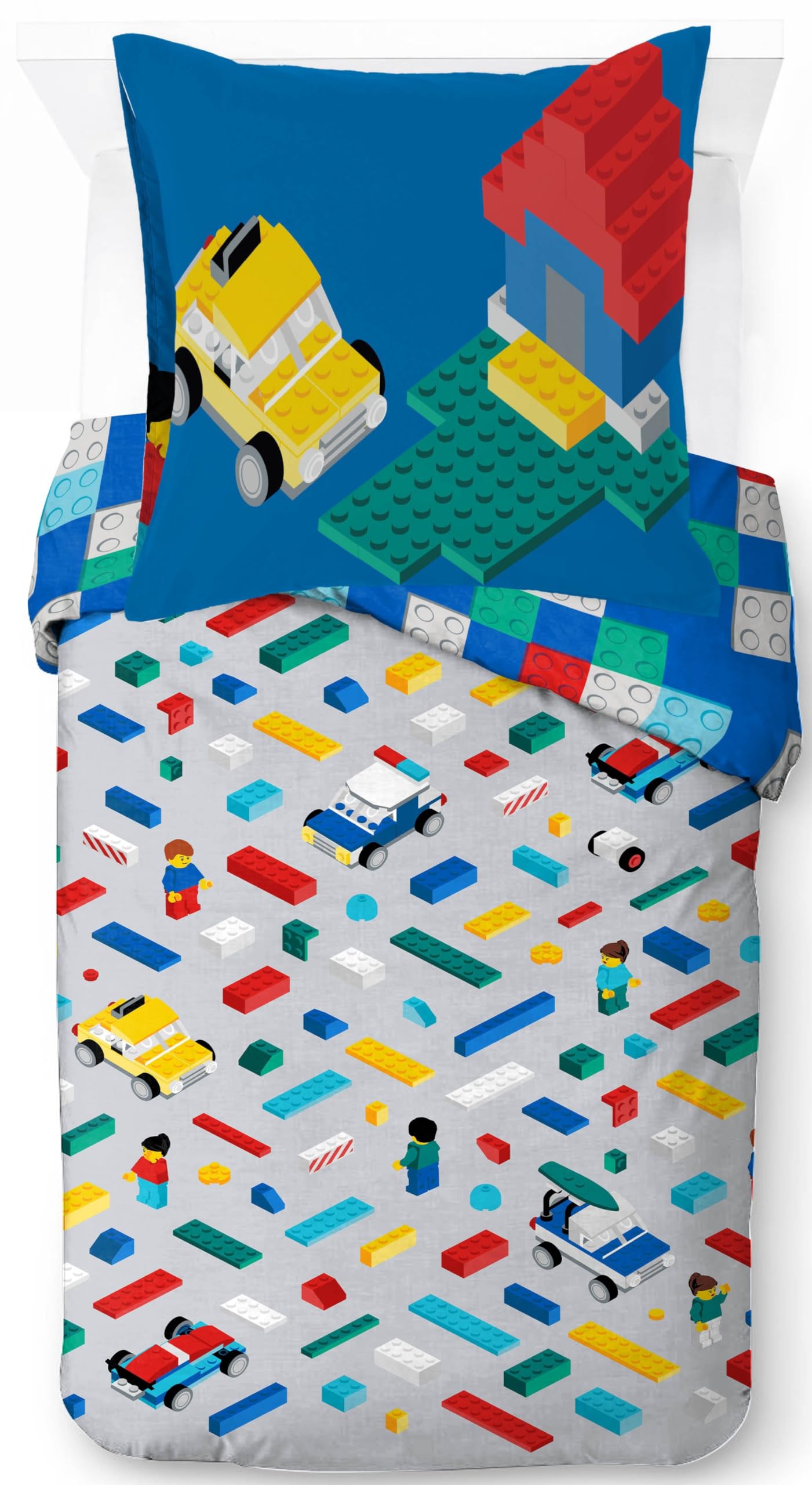 Jay Franco Lego Set Copripiumino – Biancheria da Letto Super Morbida per Bambini con Federa, SOLO COPRIPIUMINO (Imbottitura Non Inclusa), Multicolore, 2 Pezzi Singolo