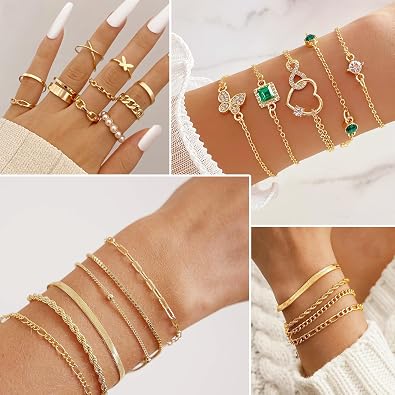 FEYIR 72 Pcs Jewelry Set for Women Costume Jewelry Necklace Bracelet Stackable Rings Earrings Pack for Women
